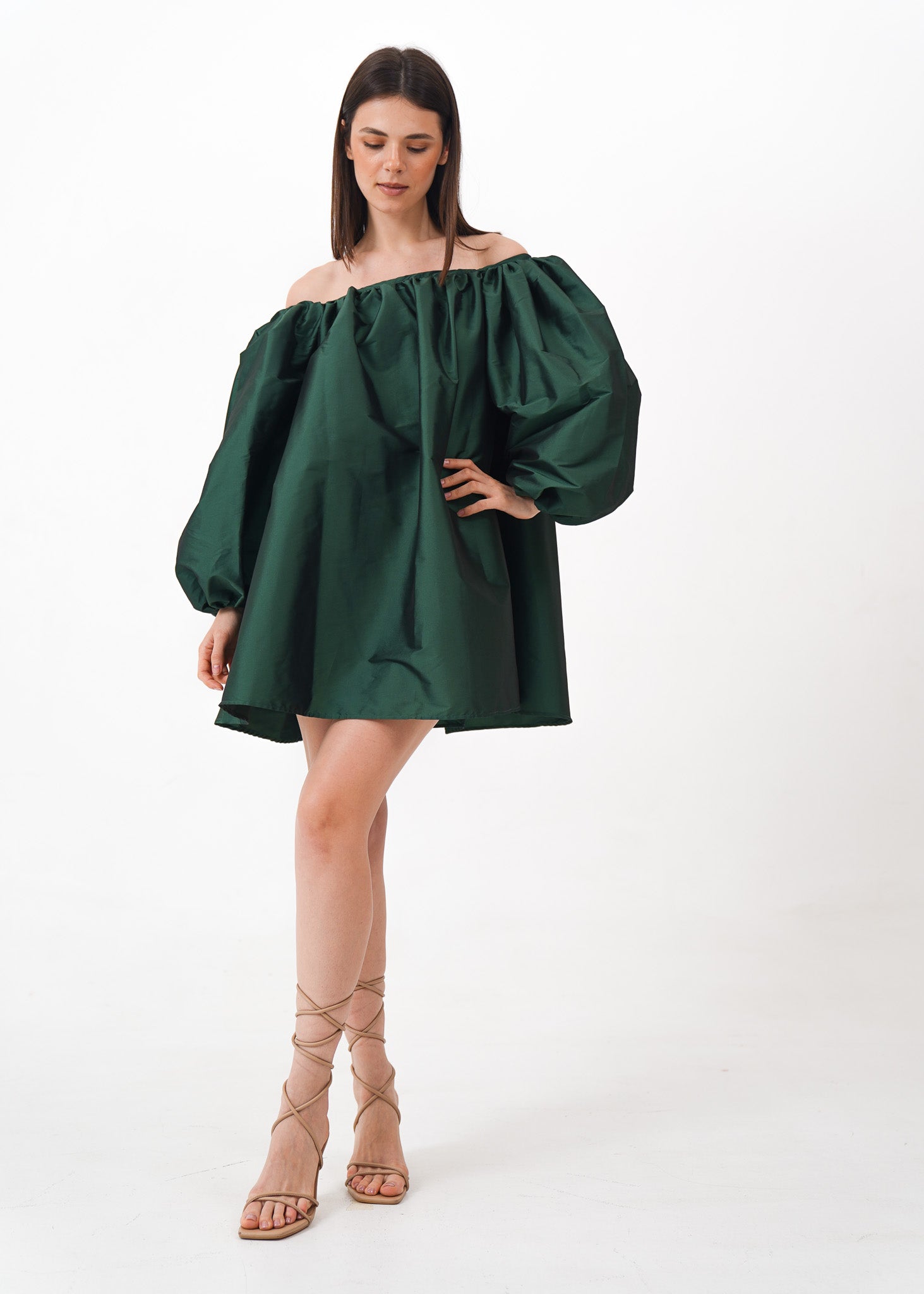 Green Off-Shoulder Mini Dress