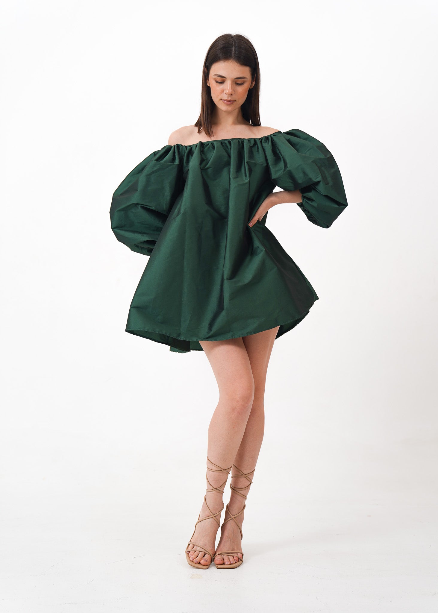 Green Off-Shoulder Mini Dress