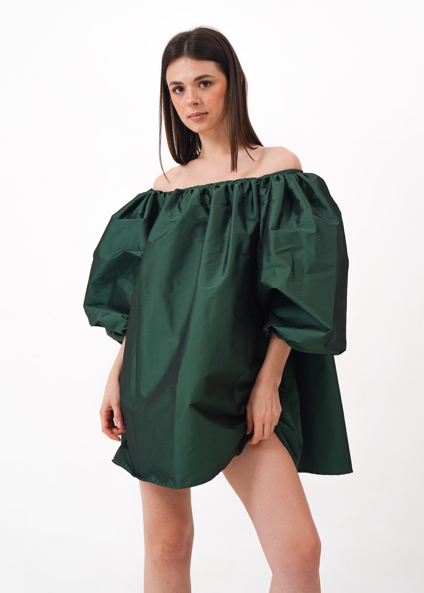 Green Off-Shoulder Mini Dress
