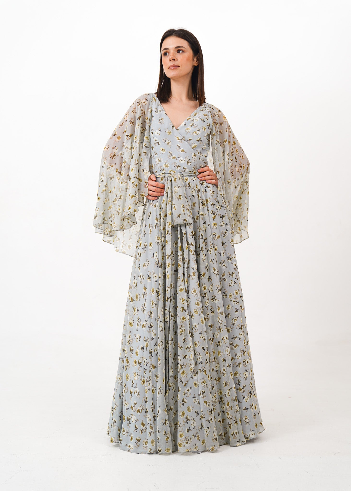Light Blue Grey Chiffon Dress