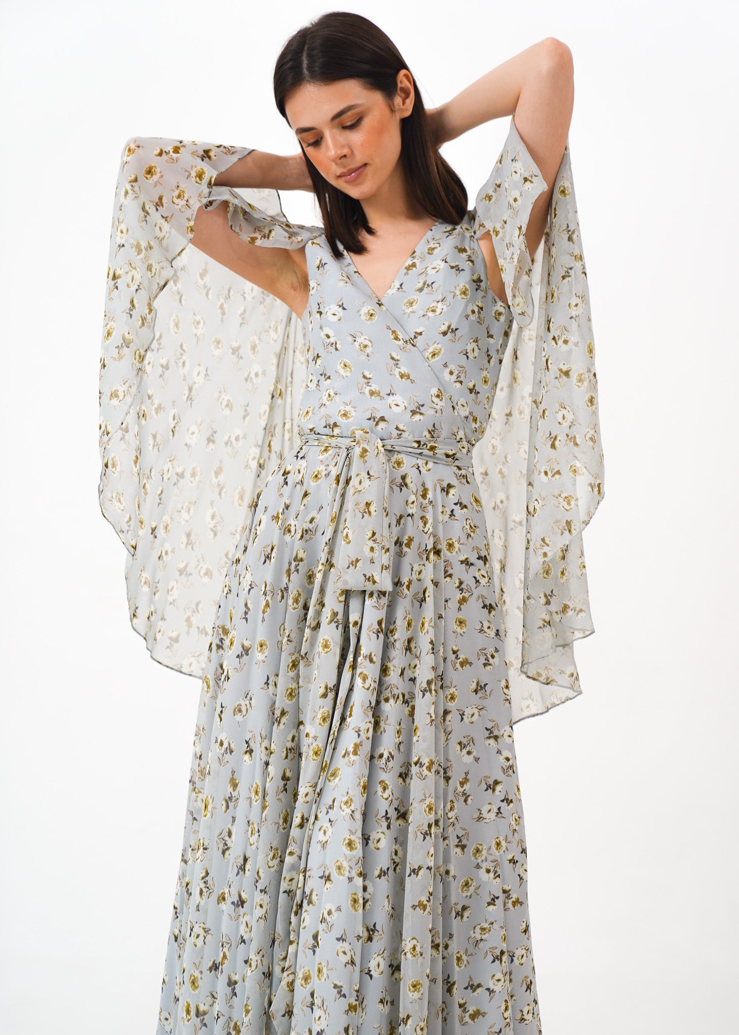 Light Blue Grey Chiffon Dress