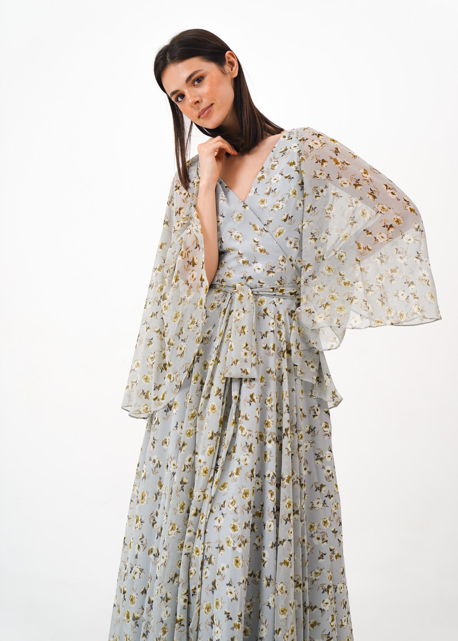 Light Blue Grey Chiffon Dress