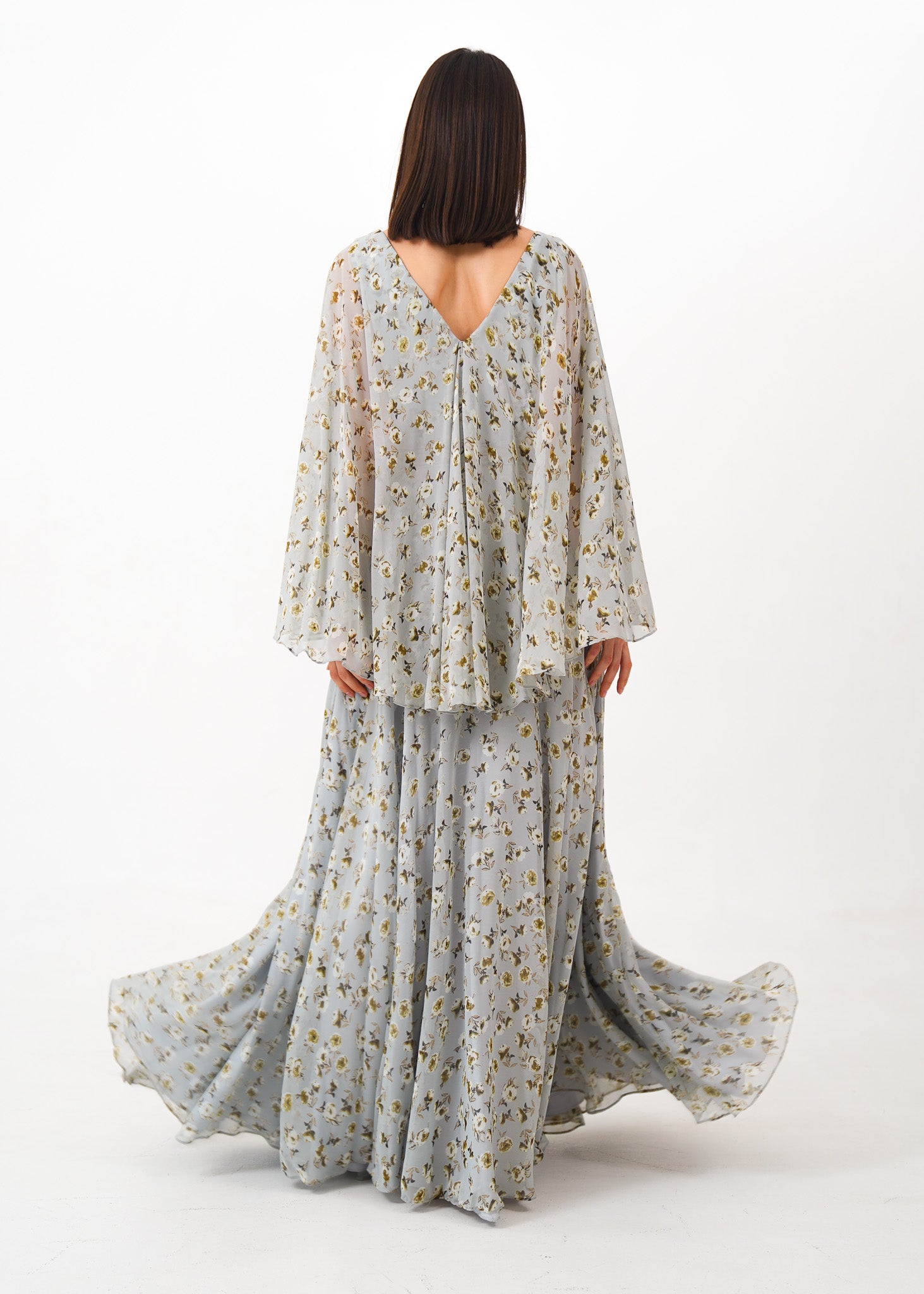 Light Blue Grey Chiffon Dress