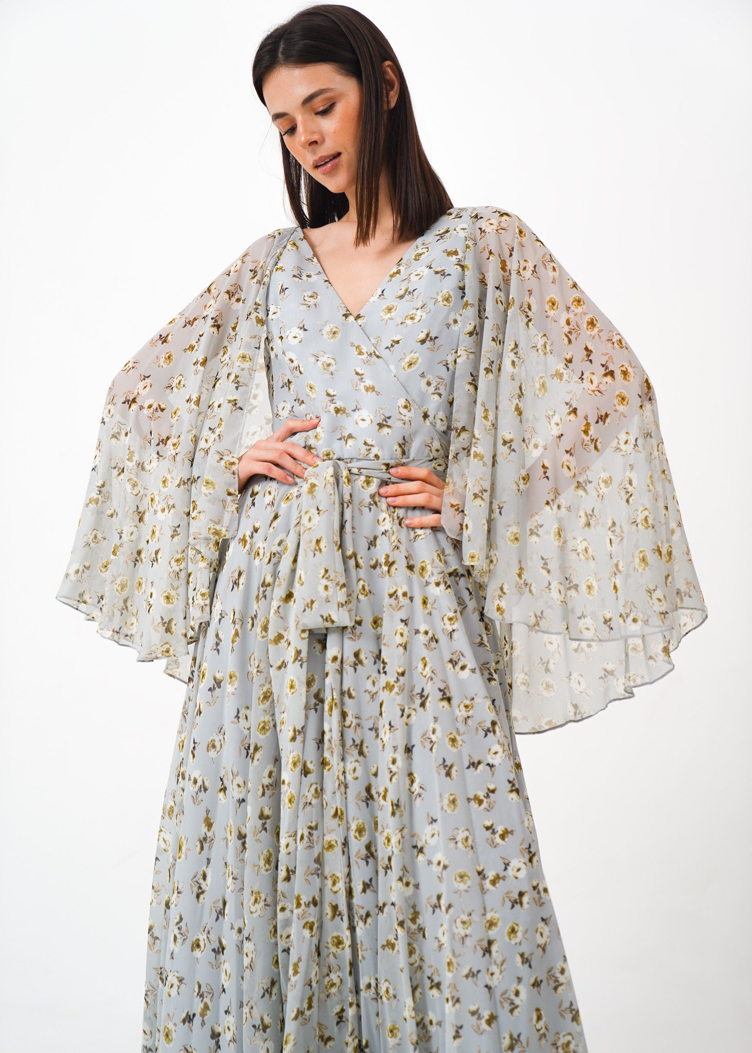 Light Blue Grey Chiffon Dress