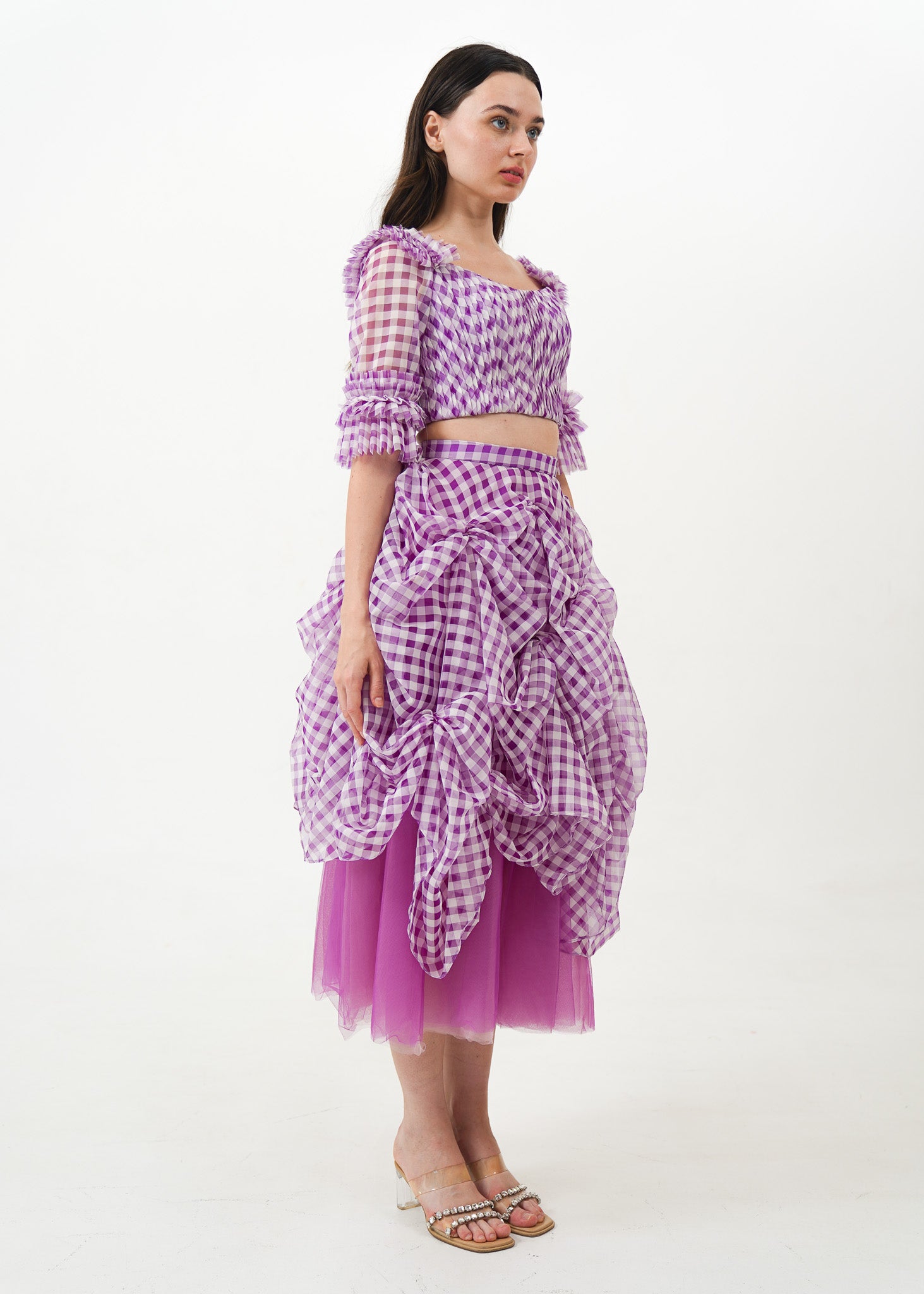 Purple Plaid Top and Skirt Ruffle set