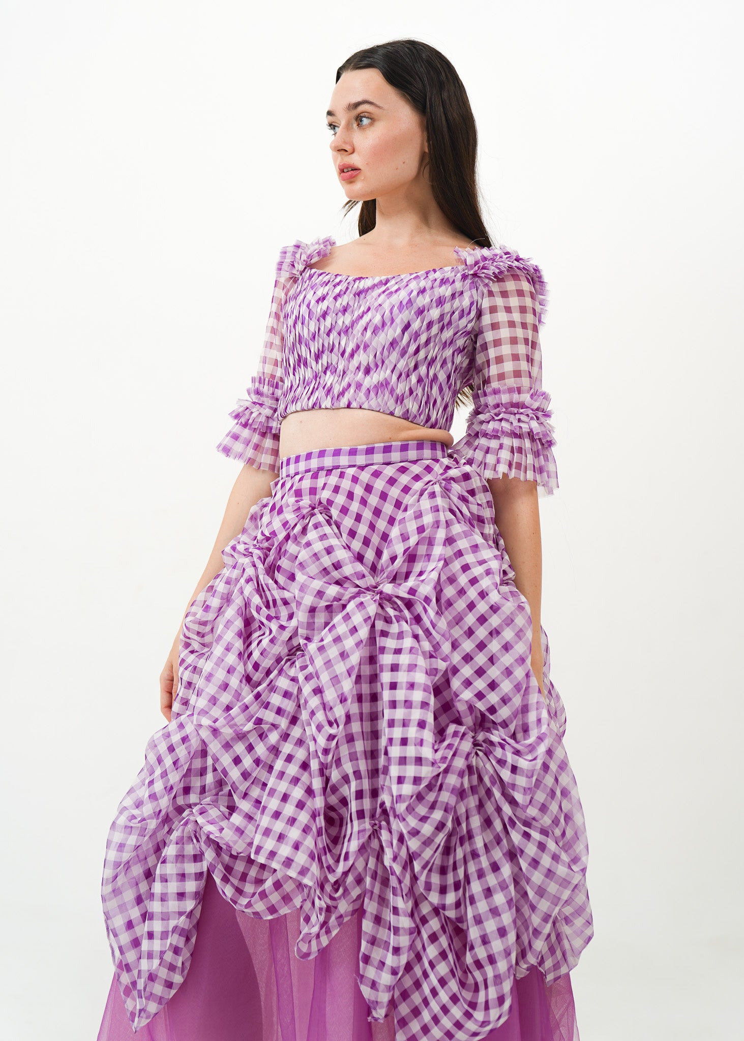 Purple Plaid Top and Skirt Ruffle set