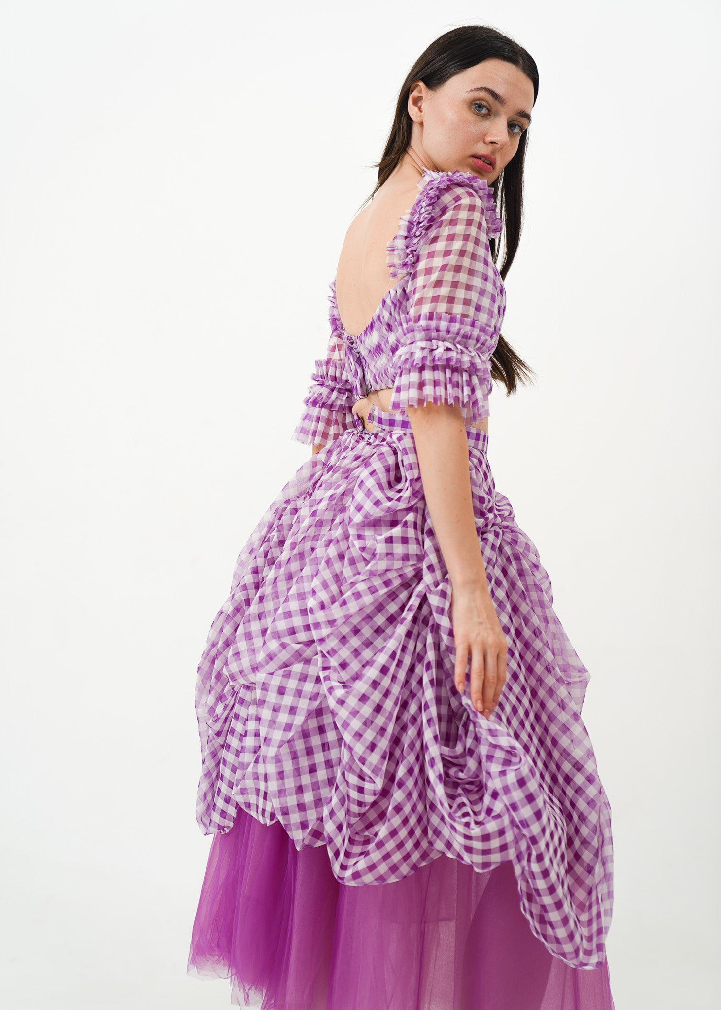 Purple Plaid Top and Skirt Ruffle set