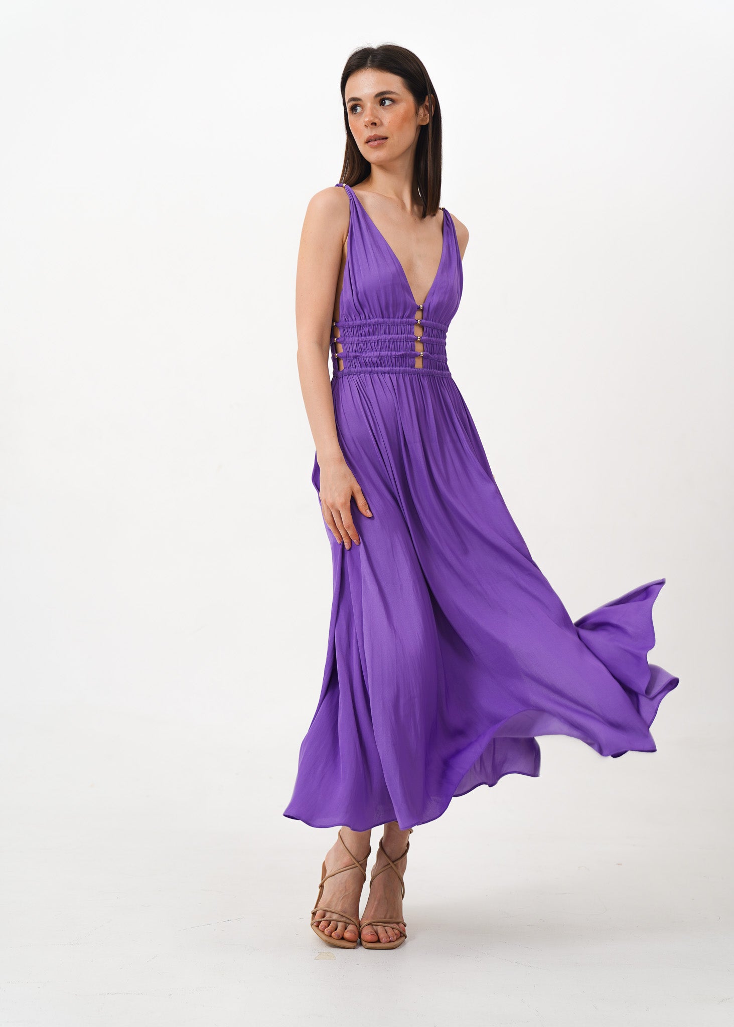 Purple Deep V Dress