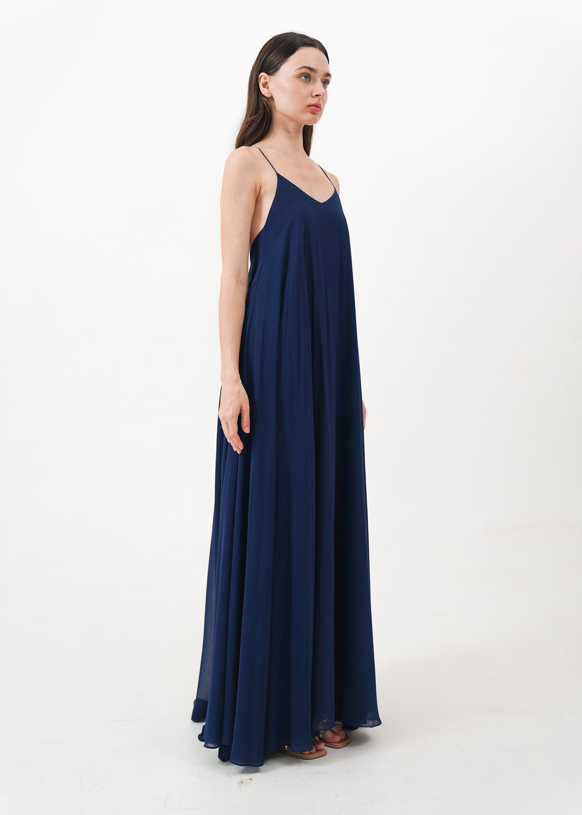Vivo Basic Cap Sleeved Tent Maxi Dress - Navy Pole Print