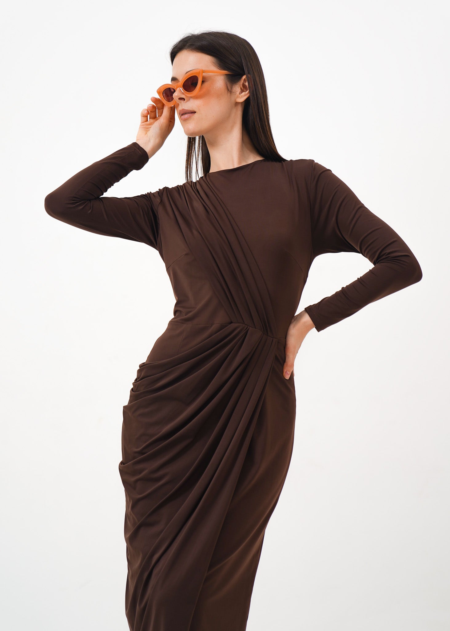 Brown Ruched Dress