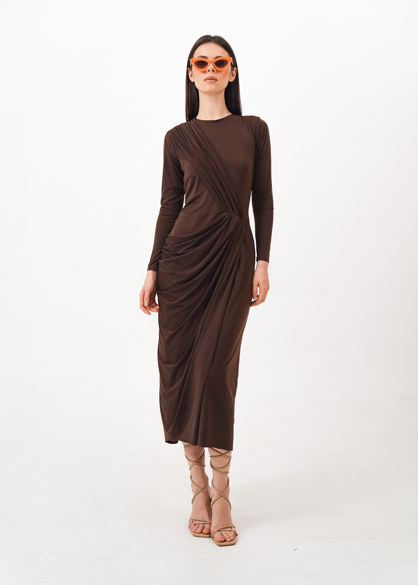 Brown Ruched Dress