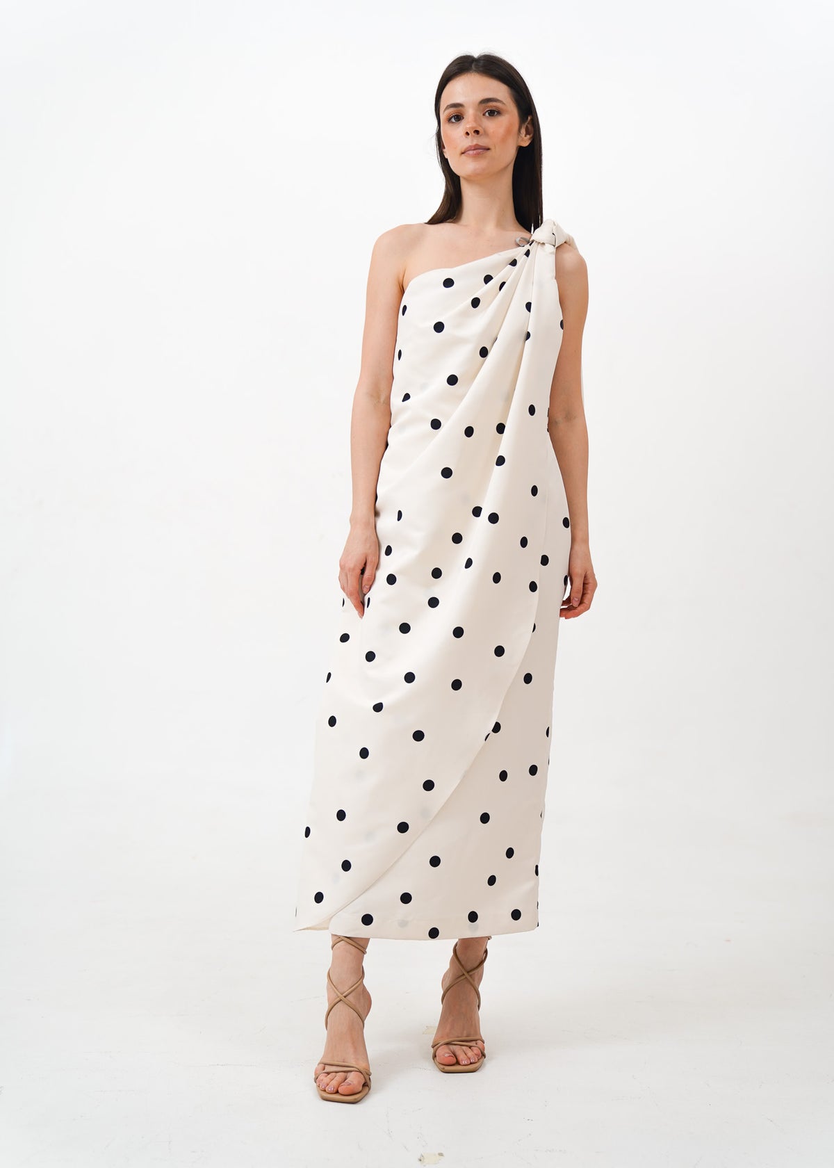 open lace back dress White Polka Dot One Shoulder Dress – VESTIDO