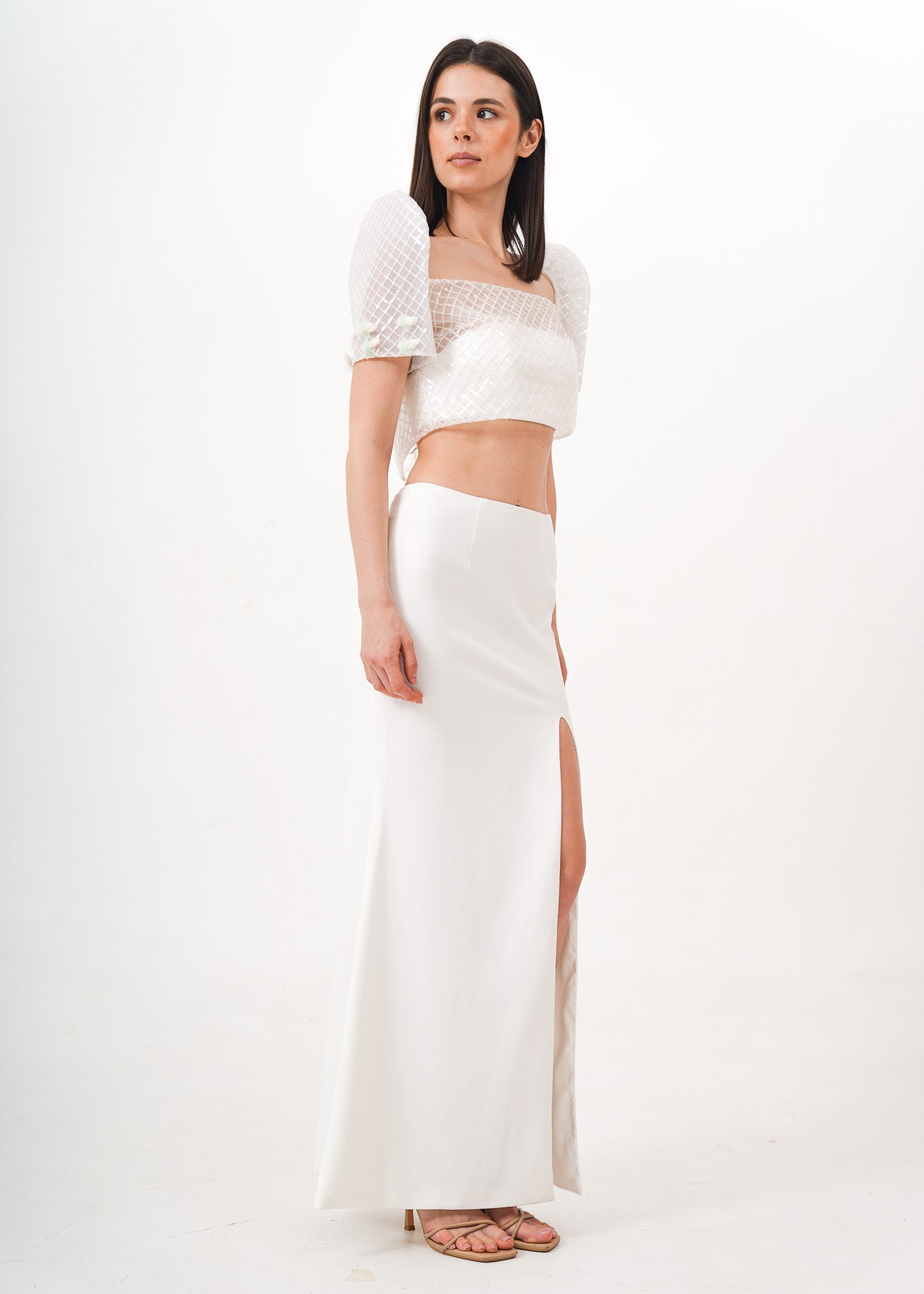 White Filipiniana Set w/ Lace Overlay