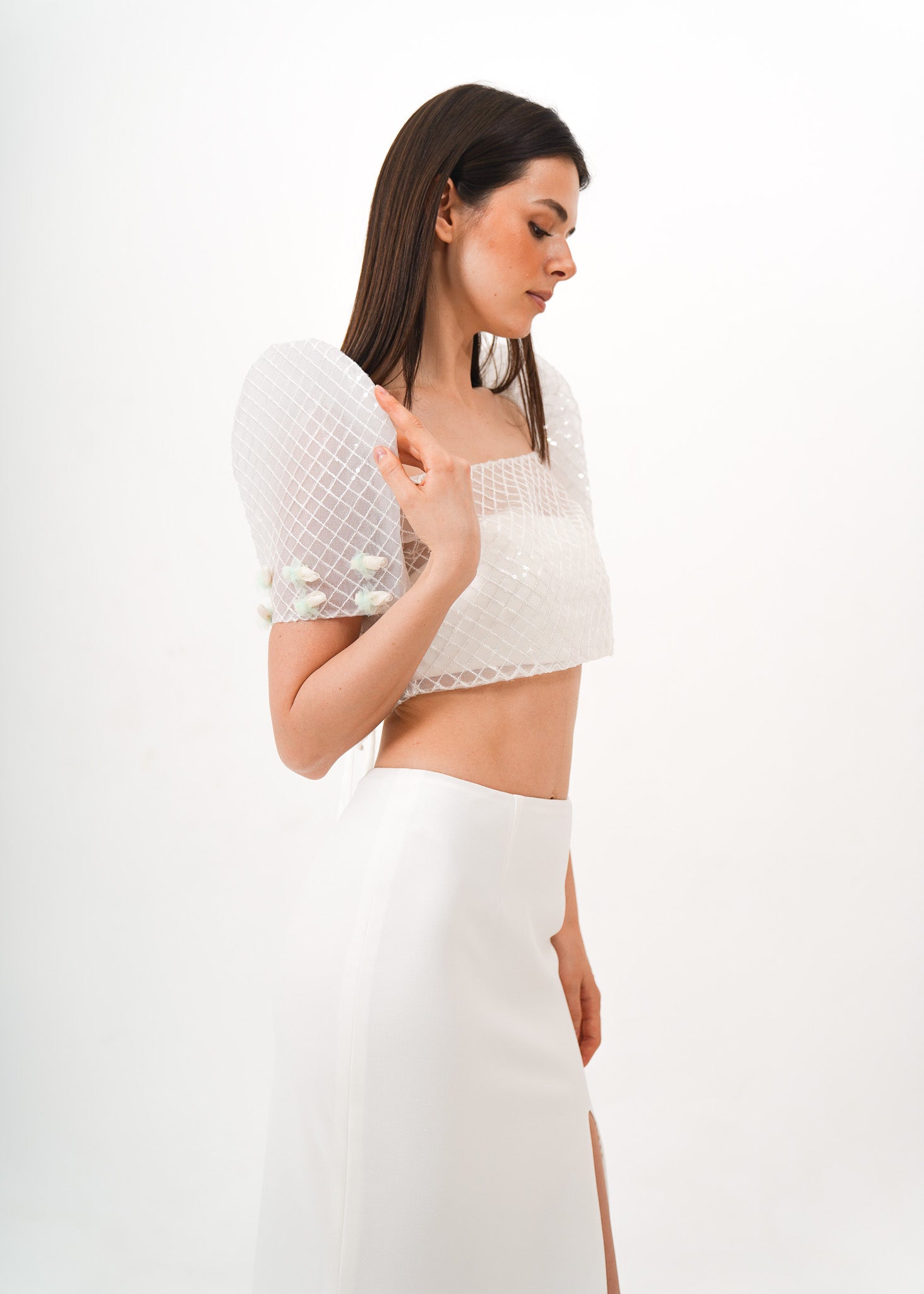 White Filipiniana Set w/ Lace Overlay