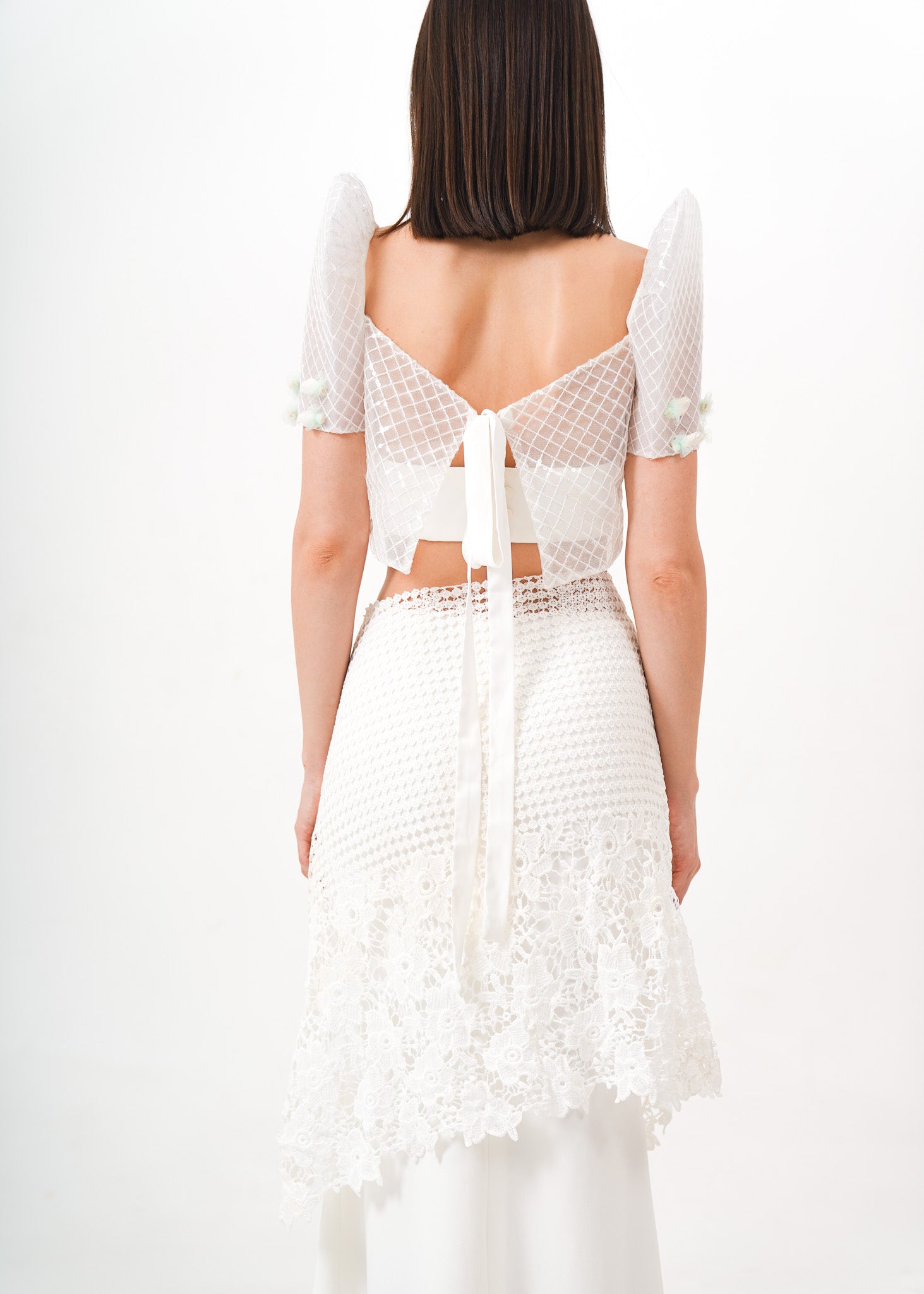 White Filipiniana Set w/ Lace Overlay