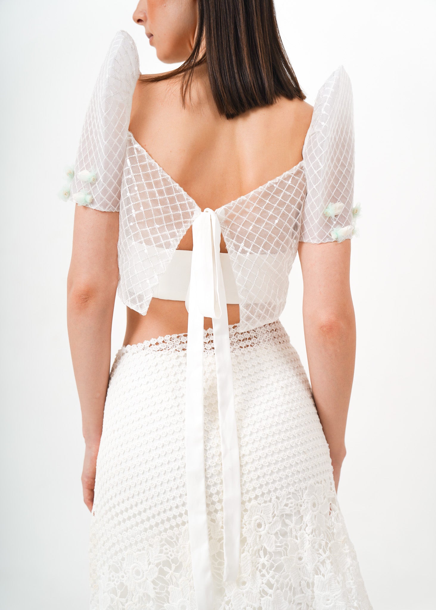 White Filipiniana Set w/ Lace Overlay