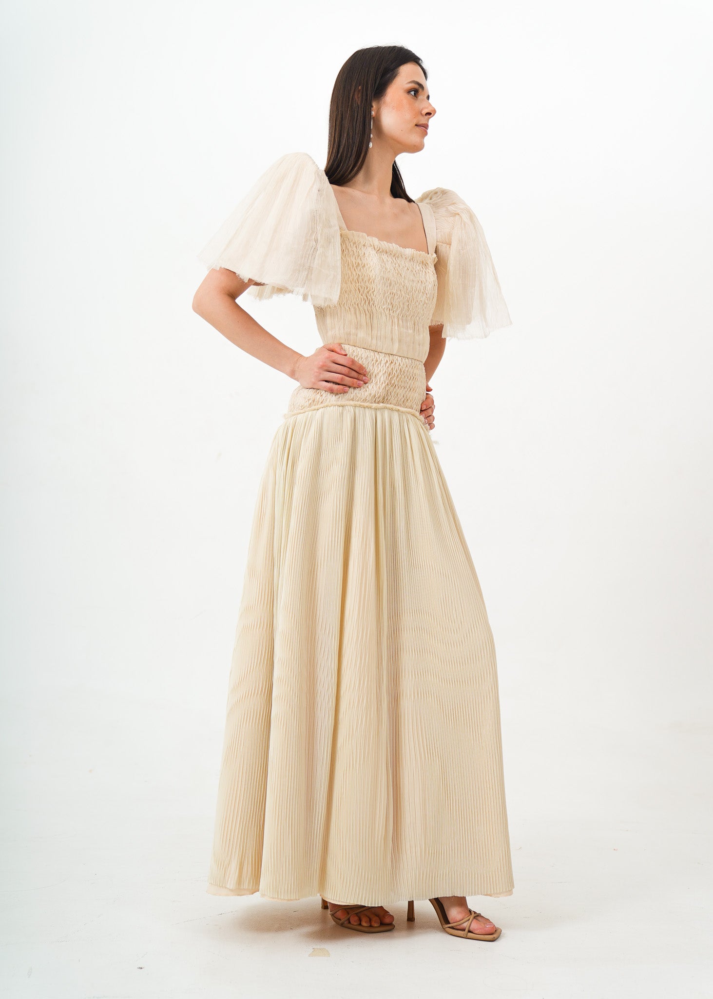 Piña Terno w/ Pleated Chiffon Bottom