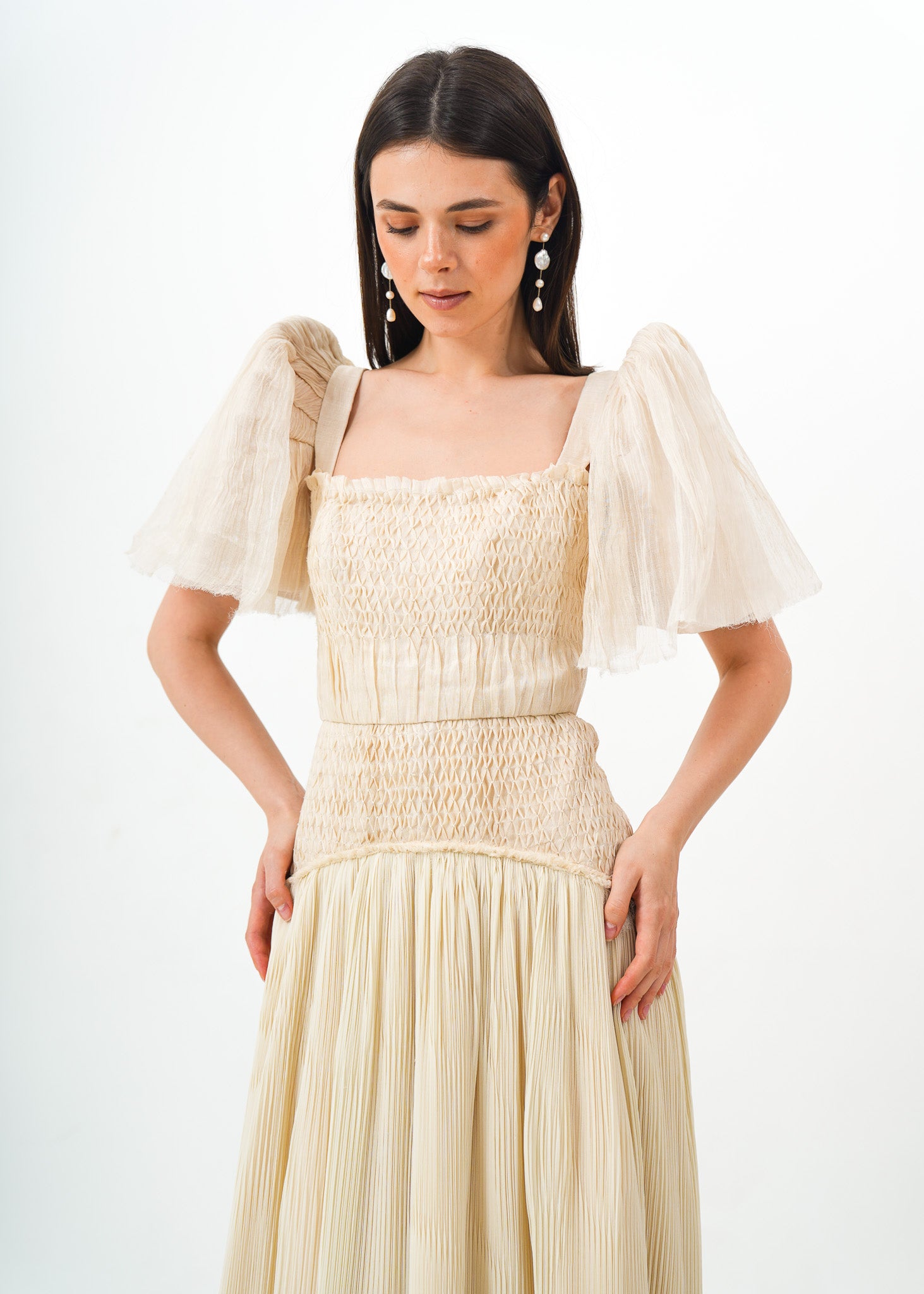 Piña Terno w/ Pleated Chiffon Bottom