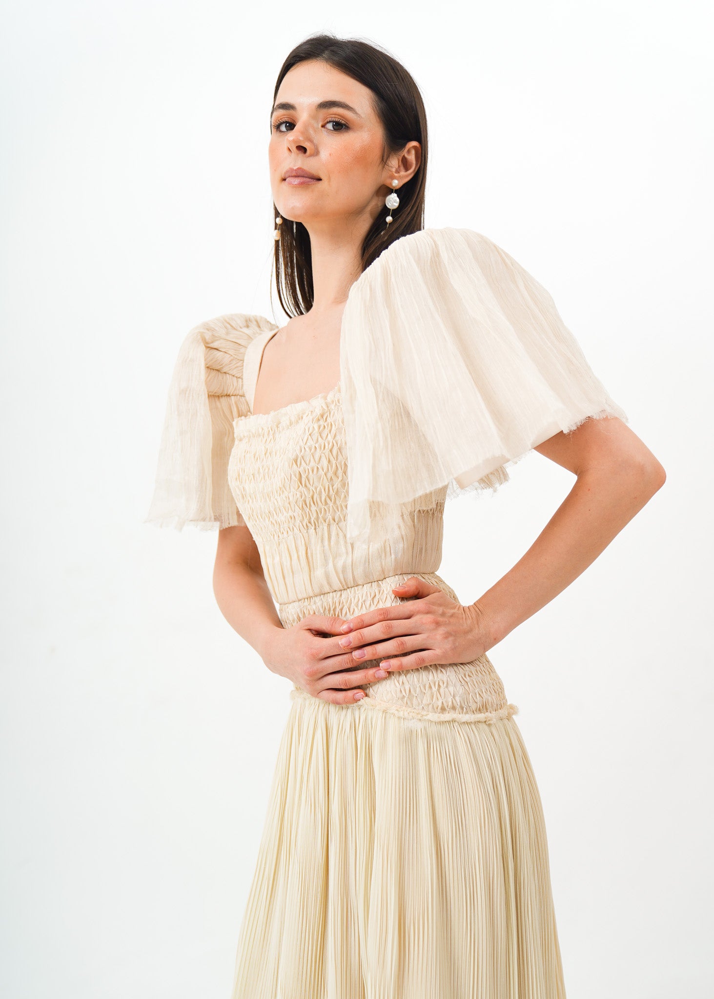 Piña Terno w/ Pleated Chiffon Bottom