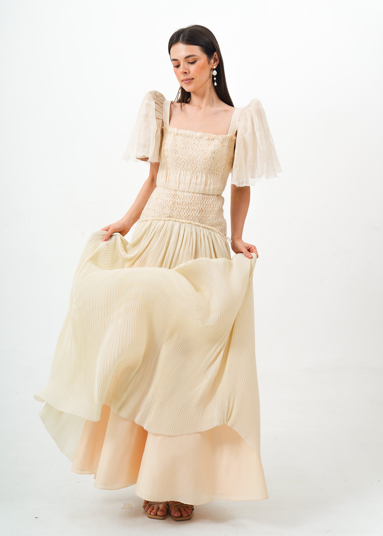 Piña Terno w/ Pleated Chiffon Bottom