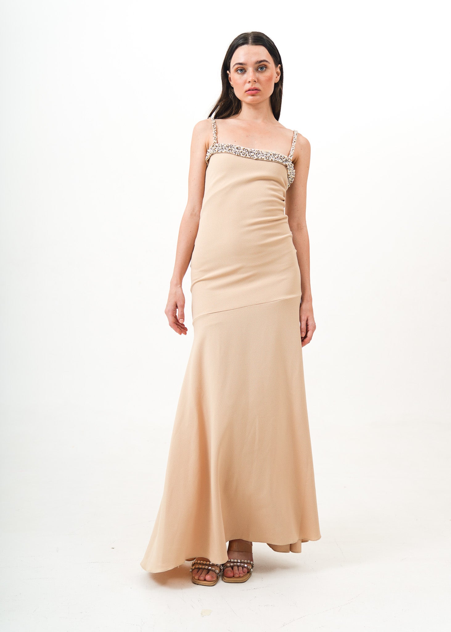 Nude Crepe Dress w Pearl detail