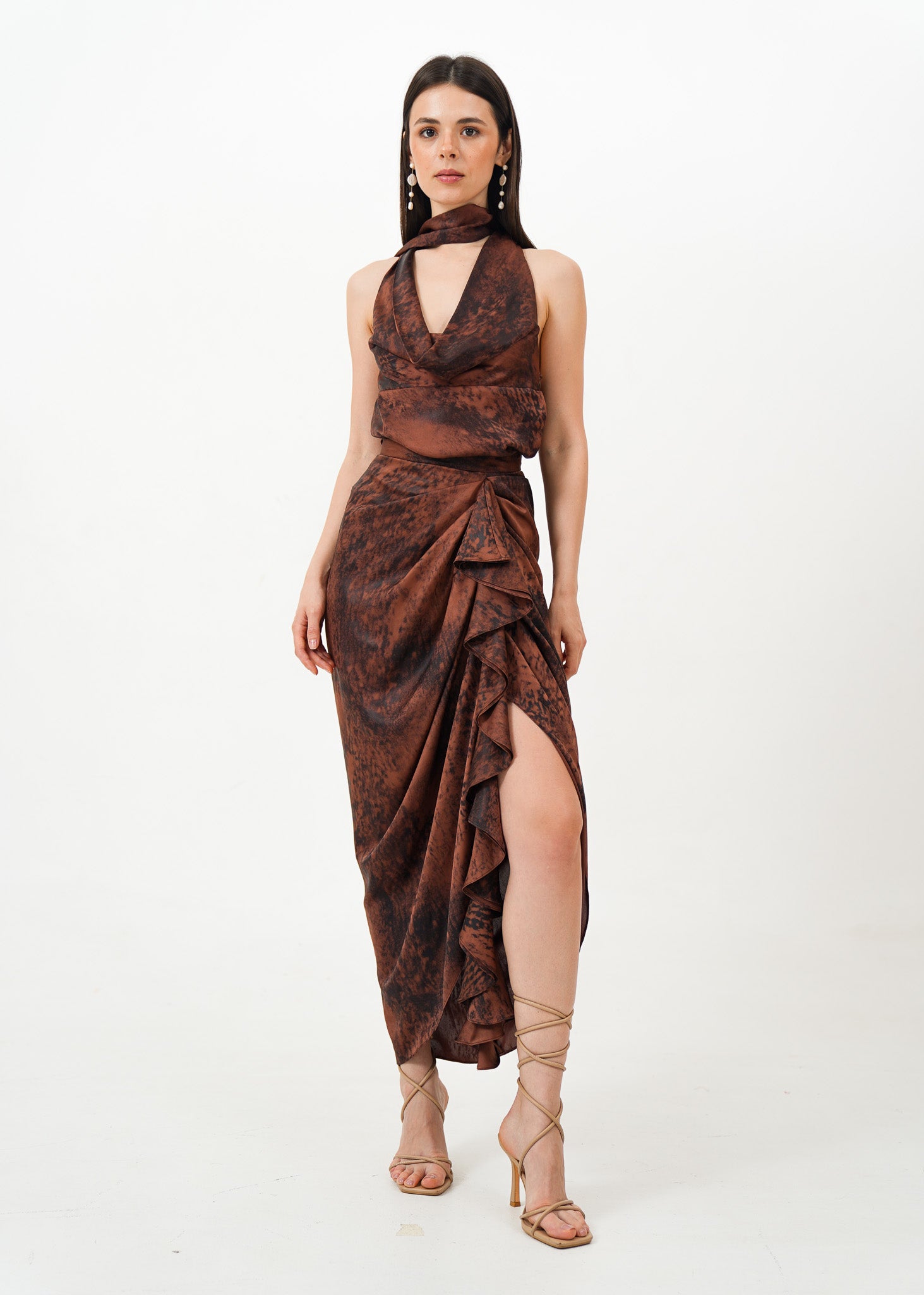 Printed Brown Halter Set