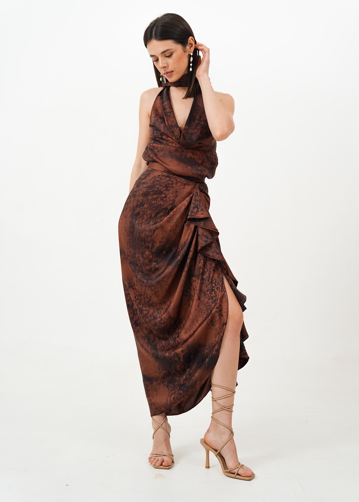 Printed Brown Halter Set