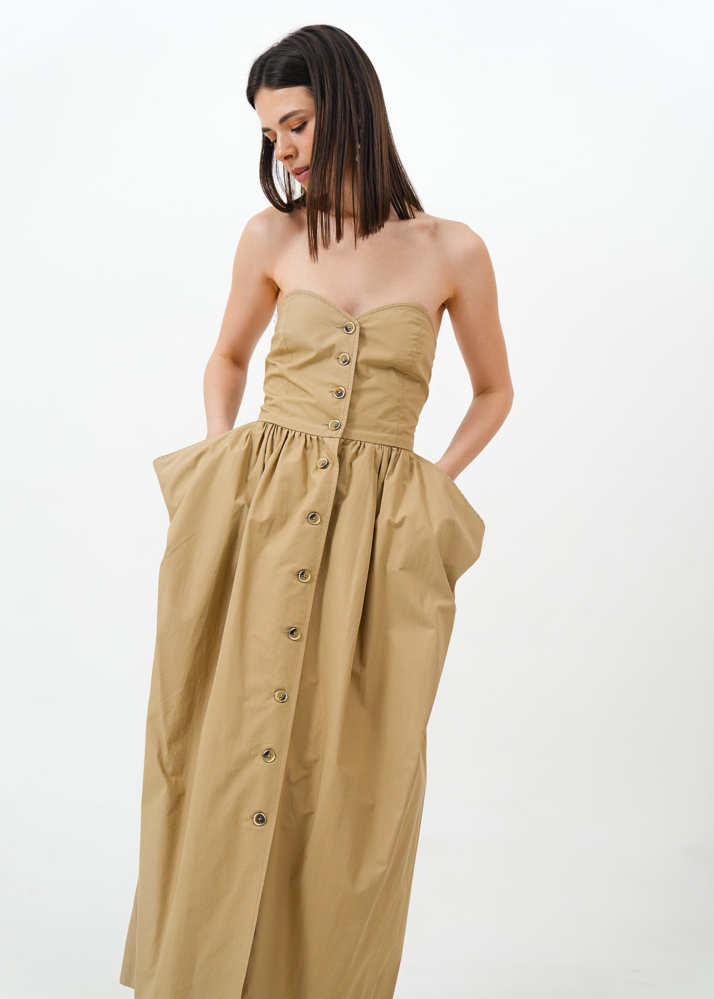 Brown Tube Dress with Pockets