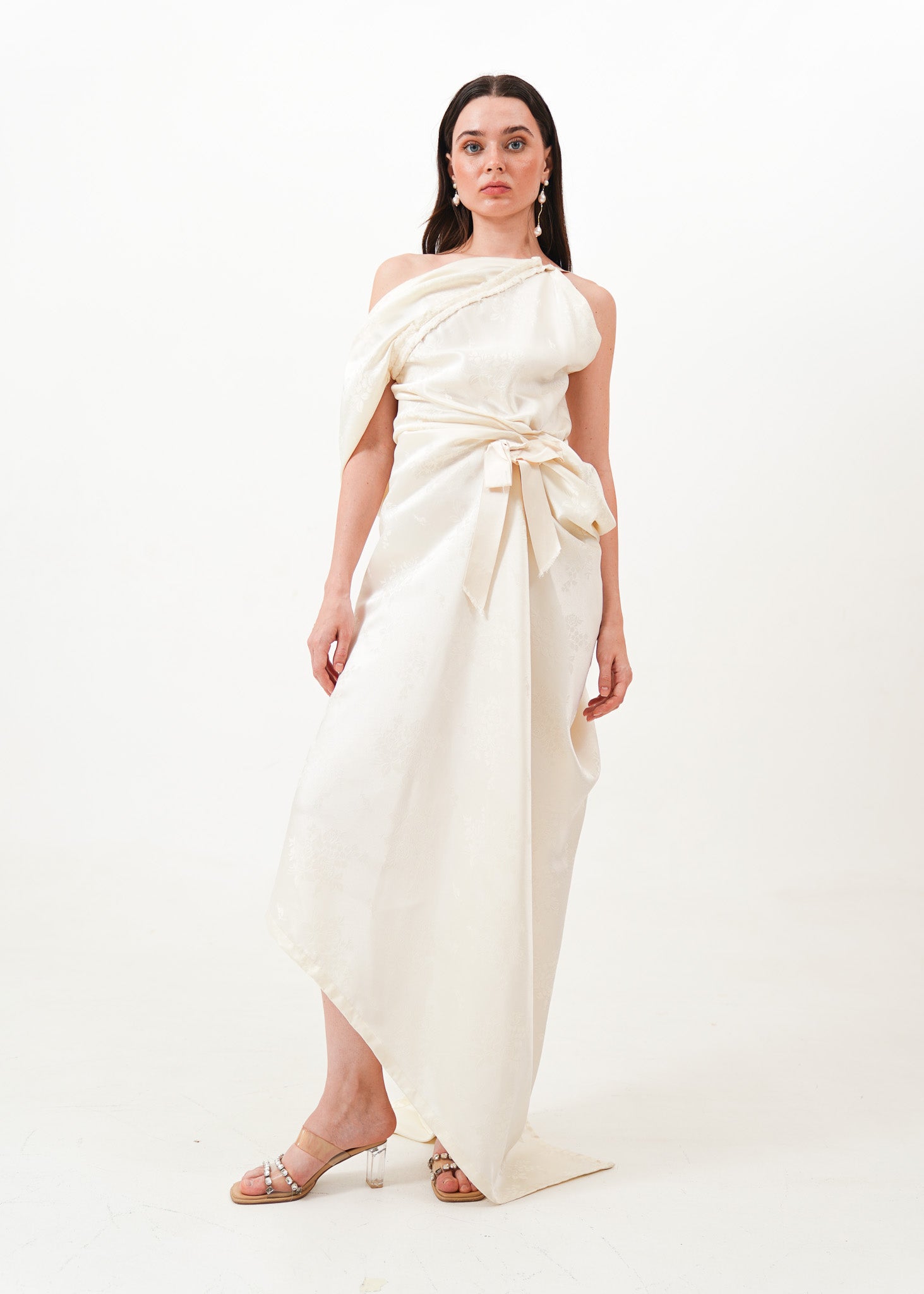 White Floral Brocade Dress