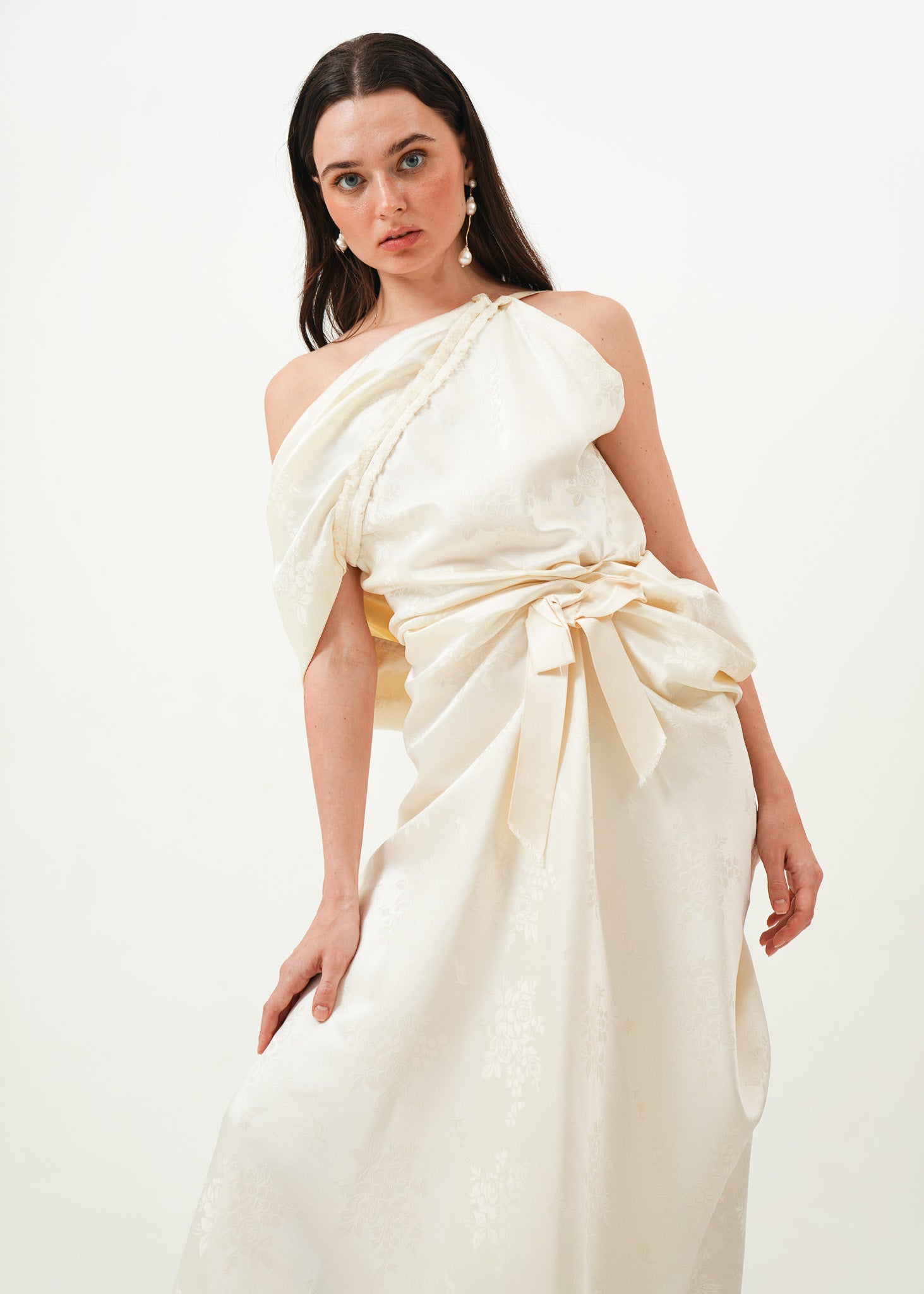 White Floral Brocade Dress