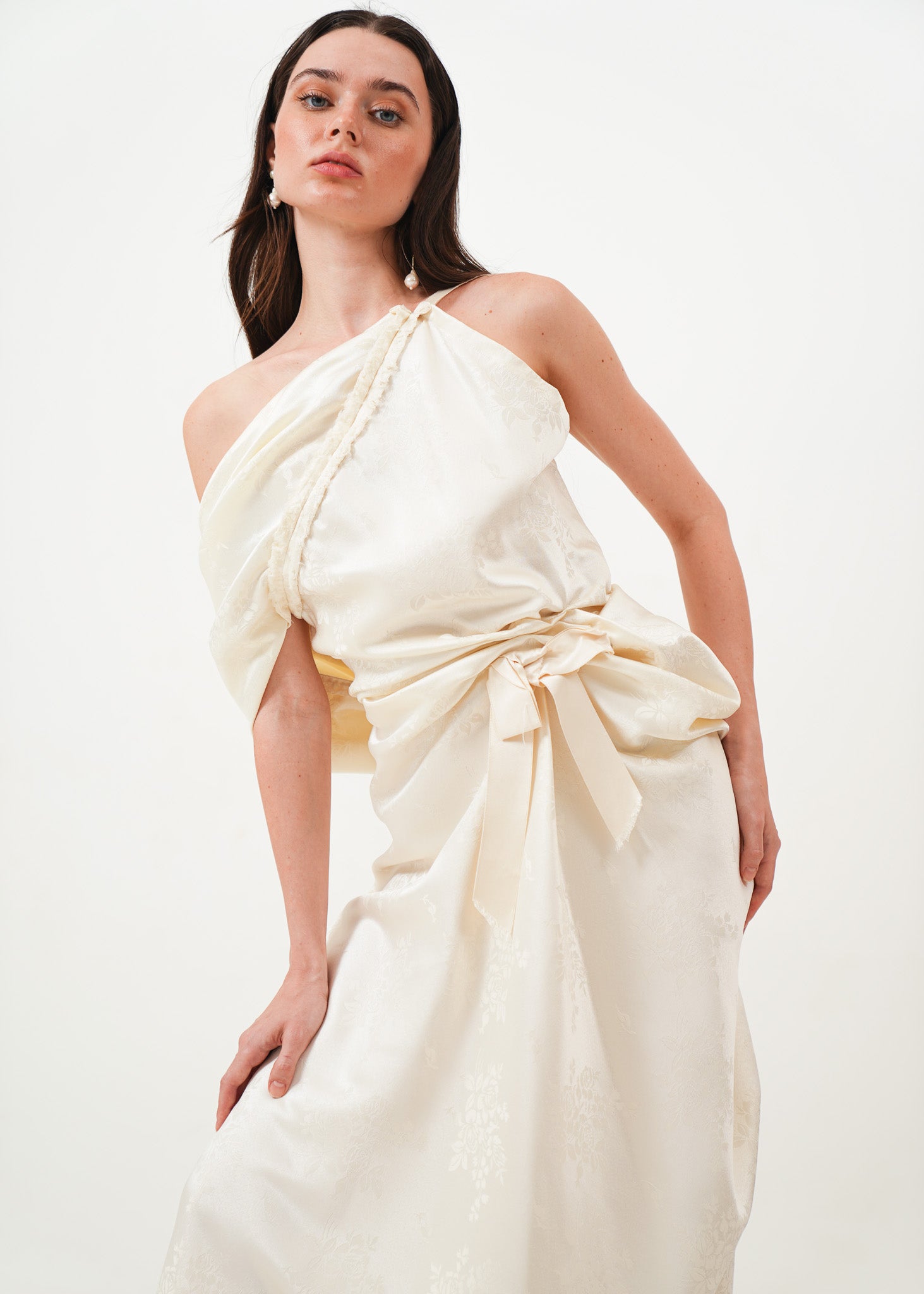White Floral Brocade Dress