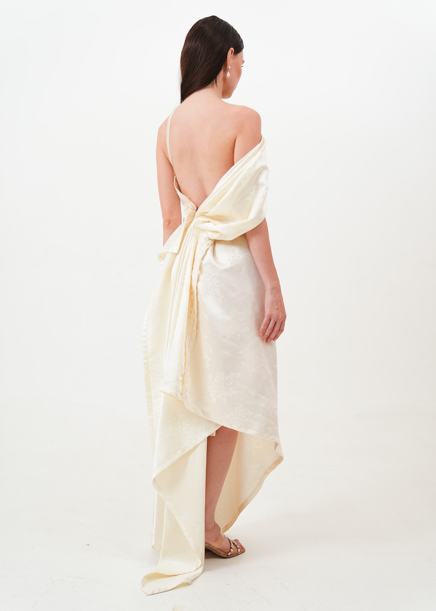 White Floral Brocade Dress