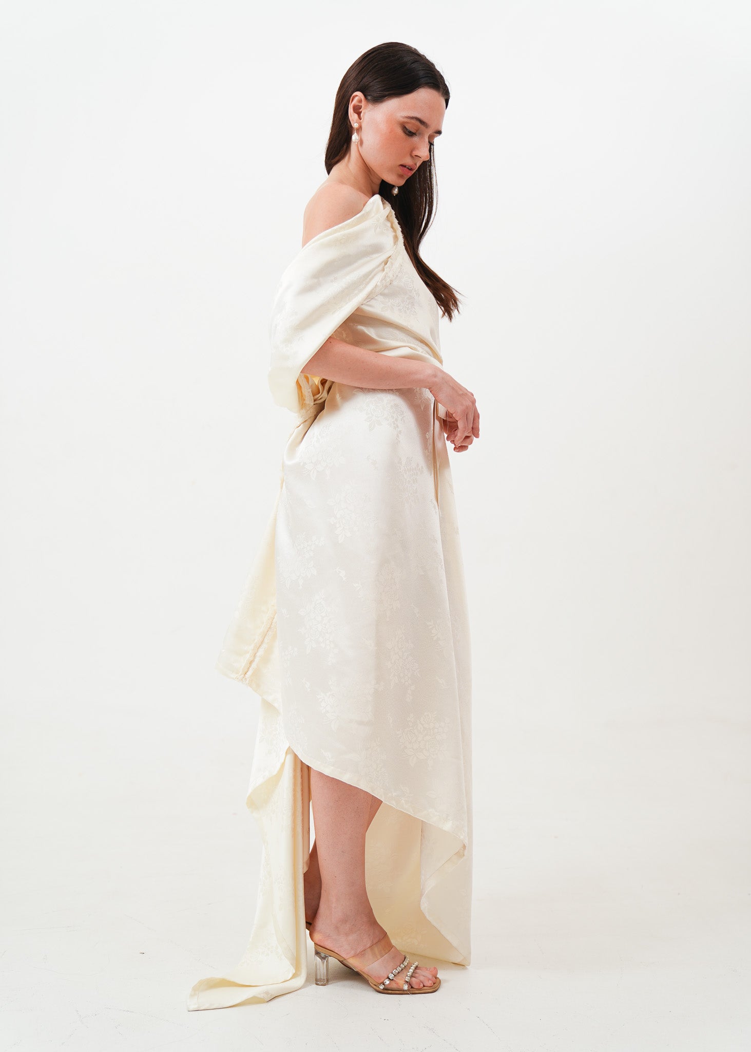 White Floral Brocade Dress