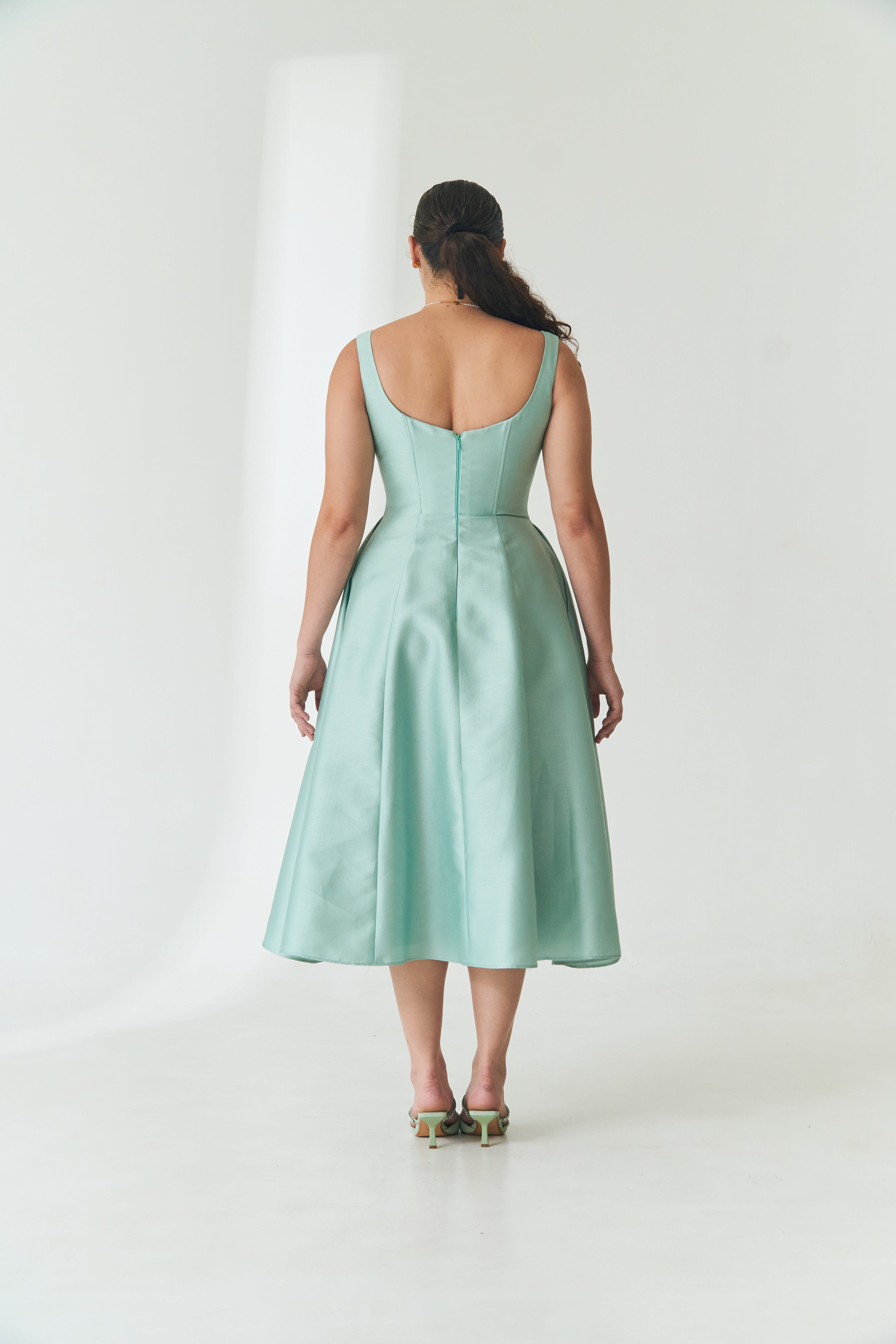 Seafoam A-Line Dress with Cape