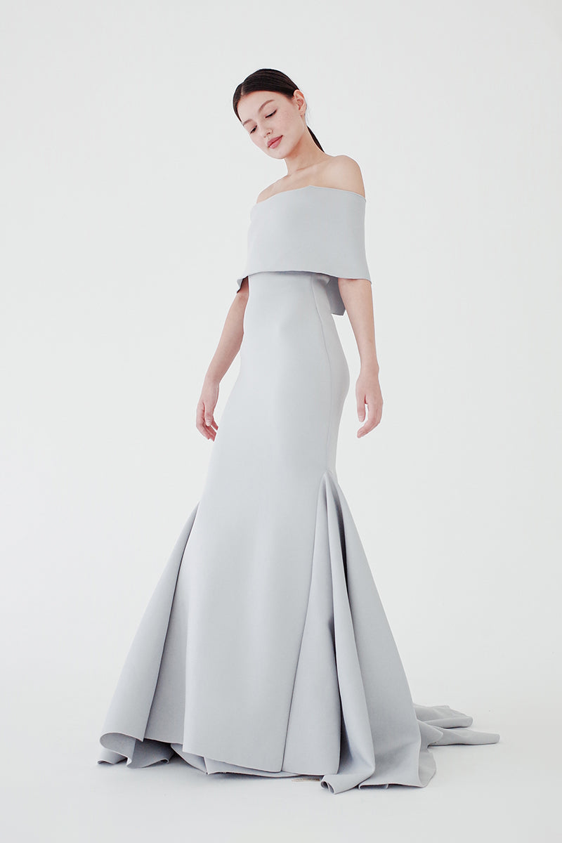 Gray Blue Off Shoulder Gown