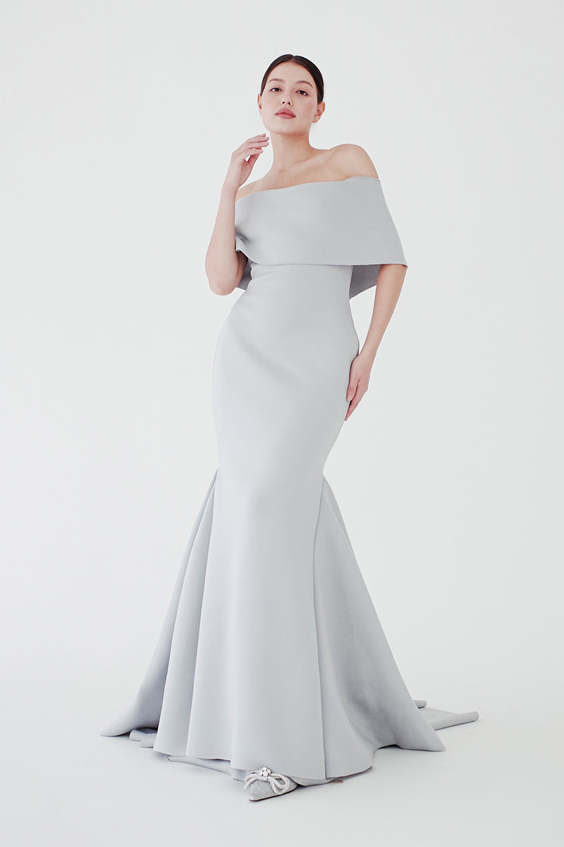 Gray Blue Off Shoulder Gown