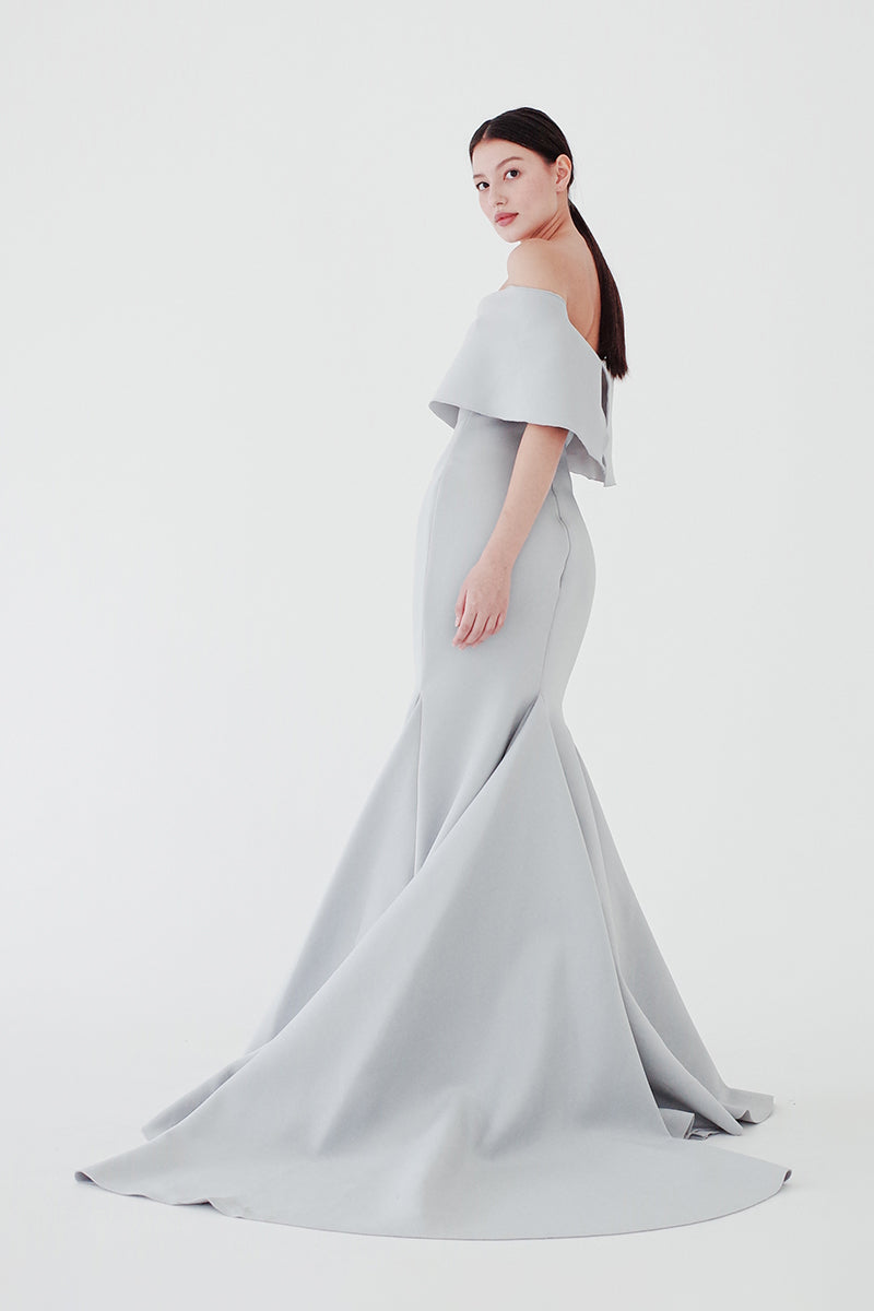 Gray Blue Off Shoulder Gown