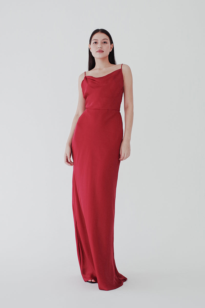 Red Cowl Silk Low Back Dress – VESTIDO