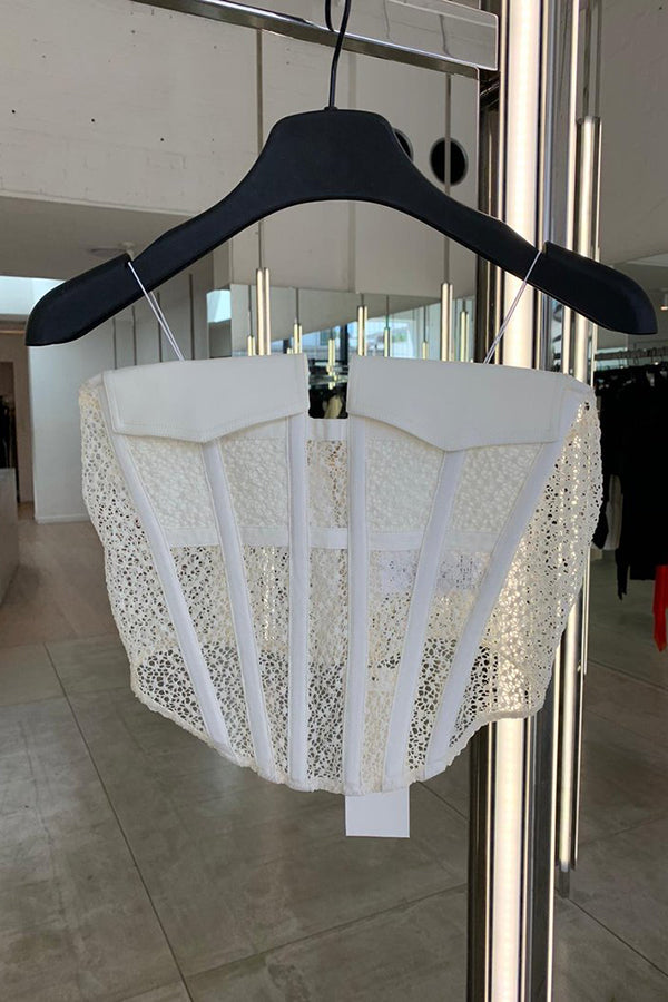 Lace Pocket Corset with Garter Tank in Ivory