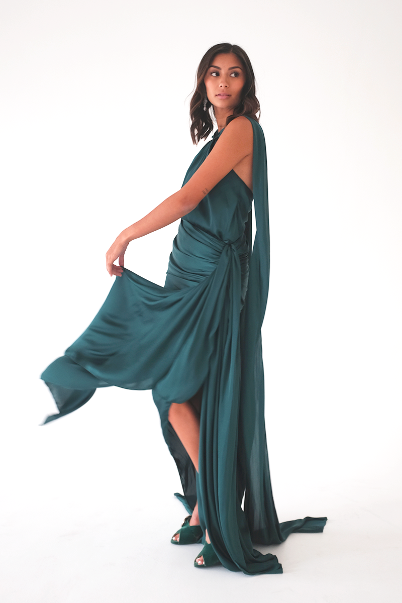 Dark Green Top with Ruched Skirt Set
