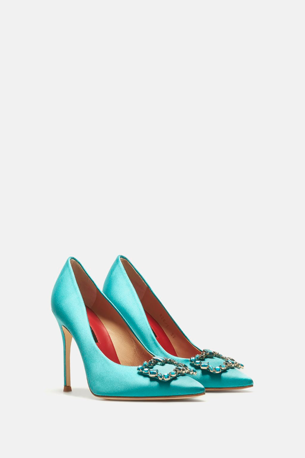 Blue Satin Pumps with Crystal Buckle