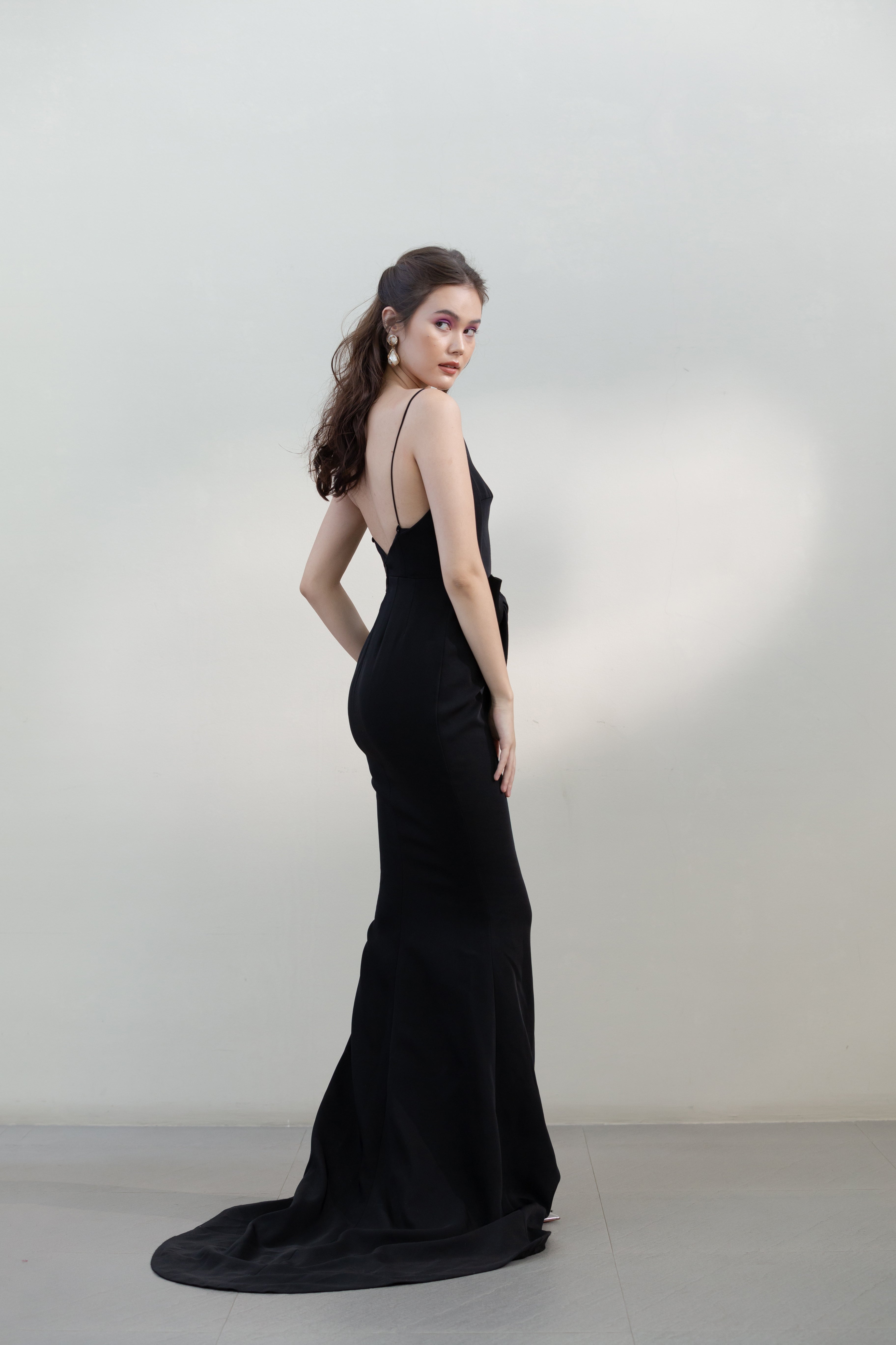Sabrina Neckline Gown with Bow Detail