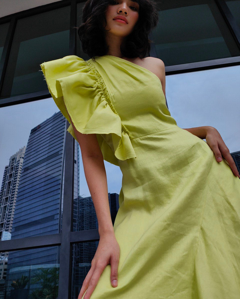Asymmetrical Ruffle Sleeve Dress