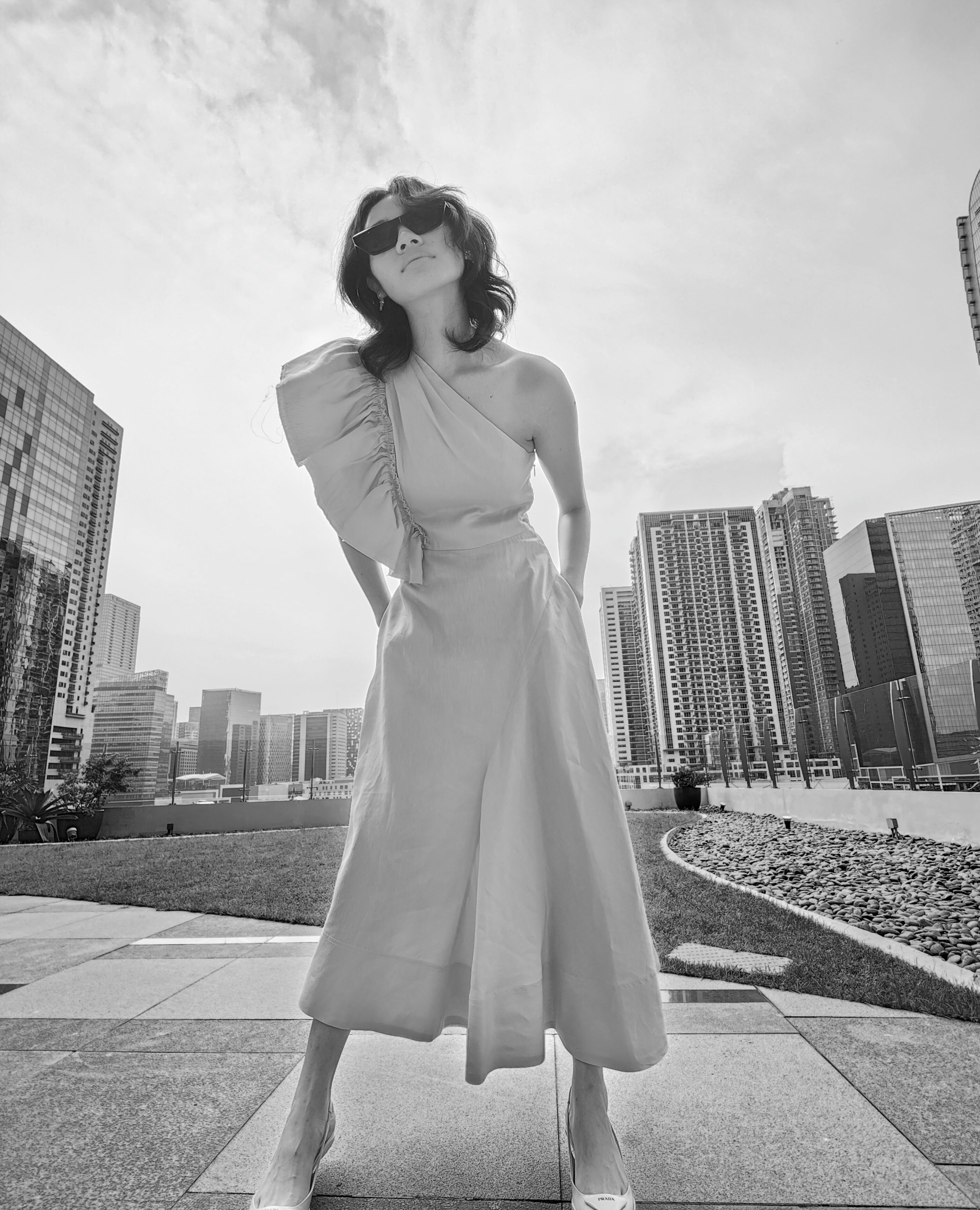 Asymmetrical Ruffle Sleeve Dress