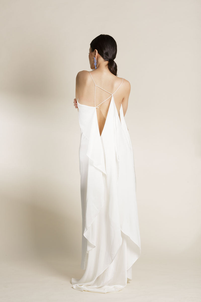 White Waterfall Silk Drape Dress VESTIDO White Waterfall Silk Drape Dress VESTIDO