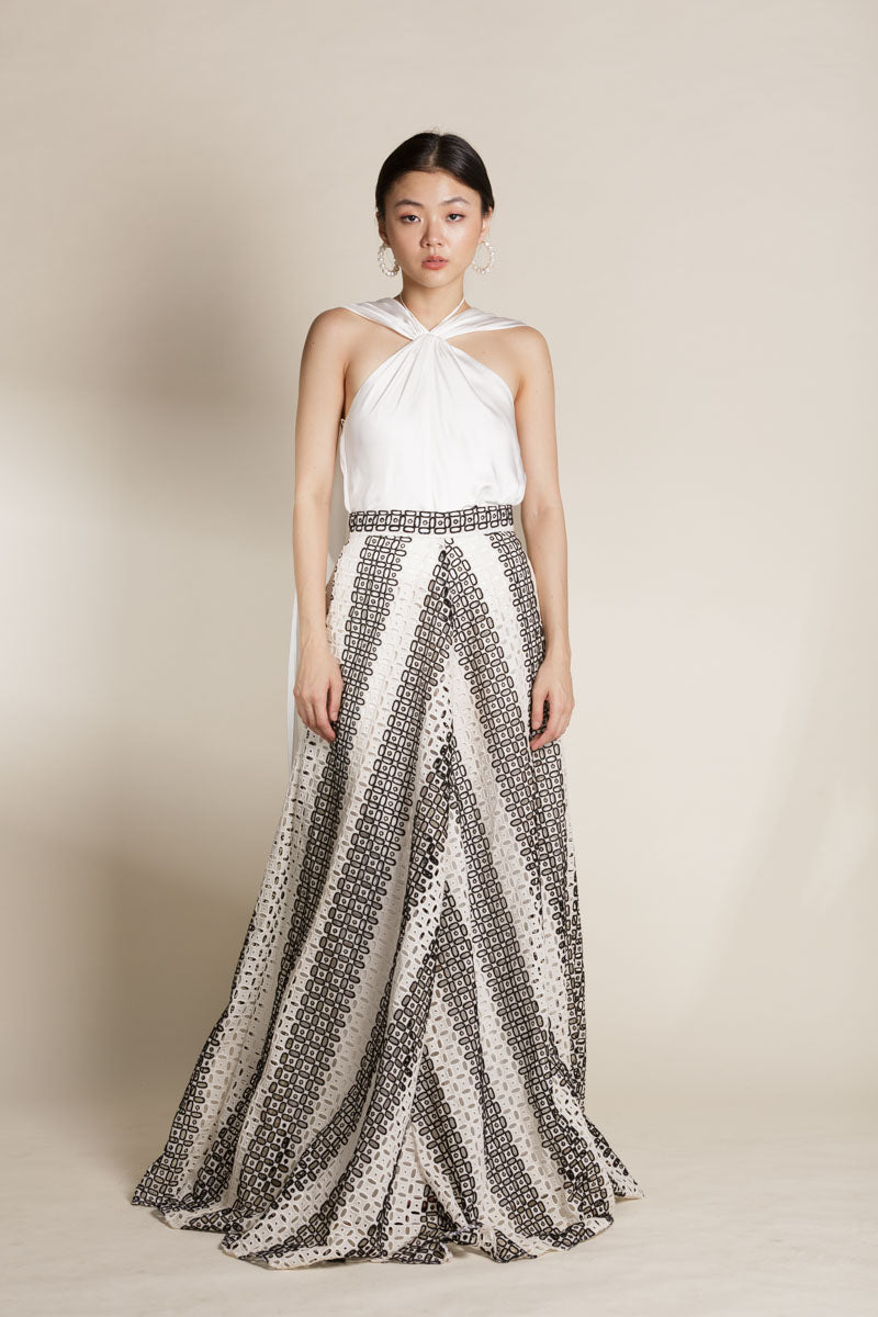 White Satin Halter Drape Top
