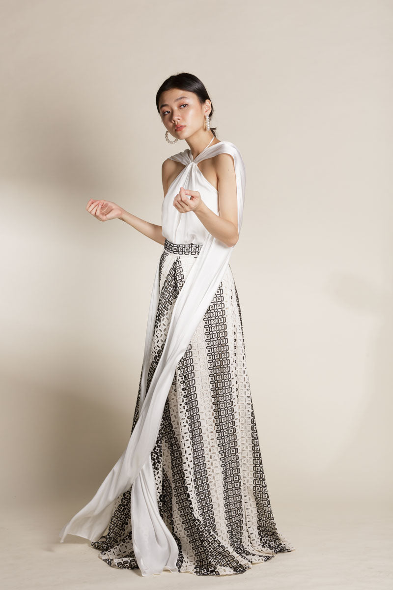 White Satin Halter Drape Top