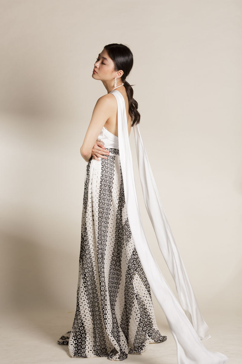 White Satin Halter Drape Top