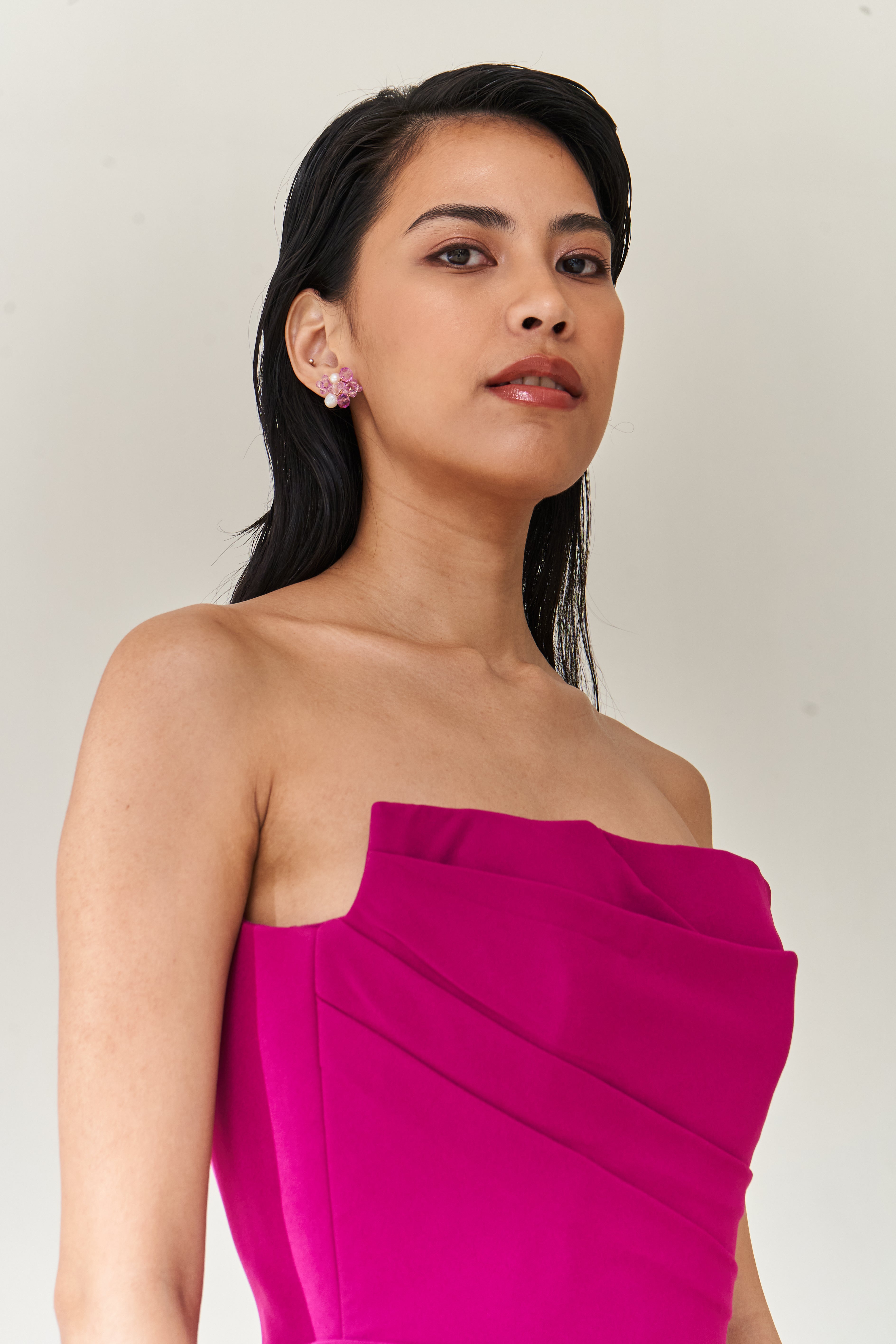 Magenta Drape Asymmetrical Top with Pants