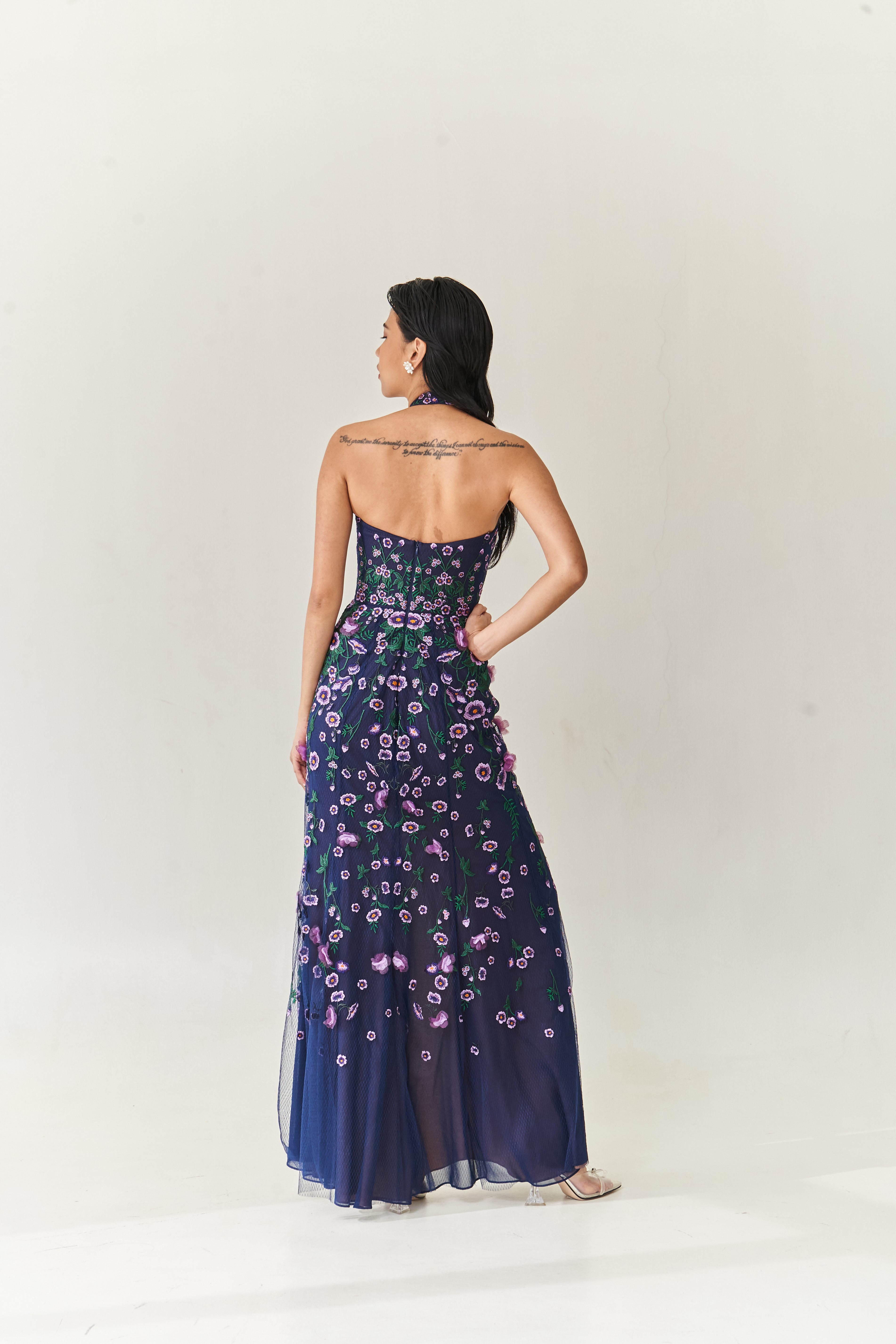 Halter Gown with Flower Appliques